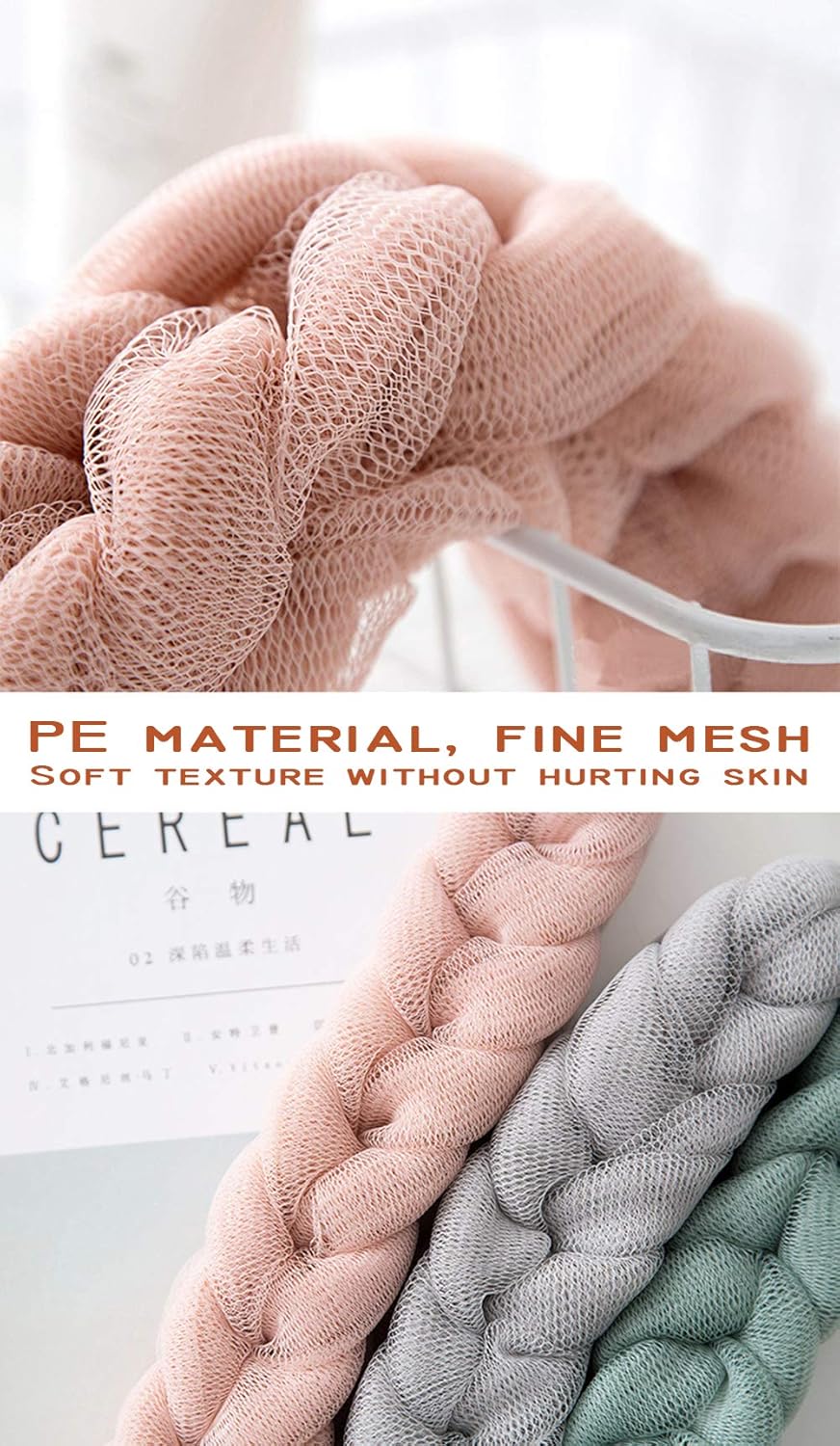 AARainbow 2 Packs Long Stretch Back Sponge with Rope Handles Back Scrubber Bath Shower Mesh Sponge Exfoliating Body Scrub Stretch Braided Loofah for Men and Women (2 Gray)