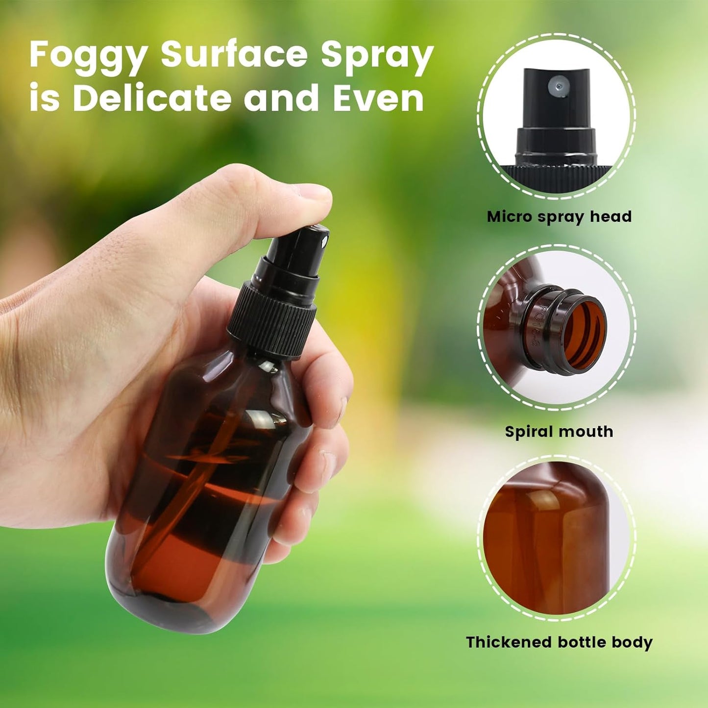 TRENDBOX 24 Pack 3.4oz Amber Spray Bottles, Small Fine Mist Mister Plastic Travel Bottles, Empty Bottles Set for Essential Oils Hair