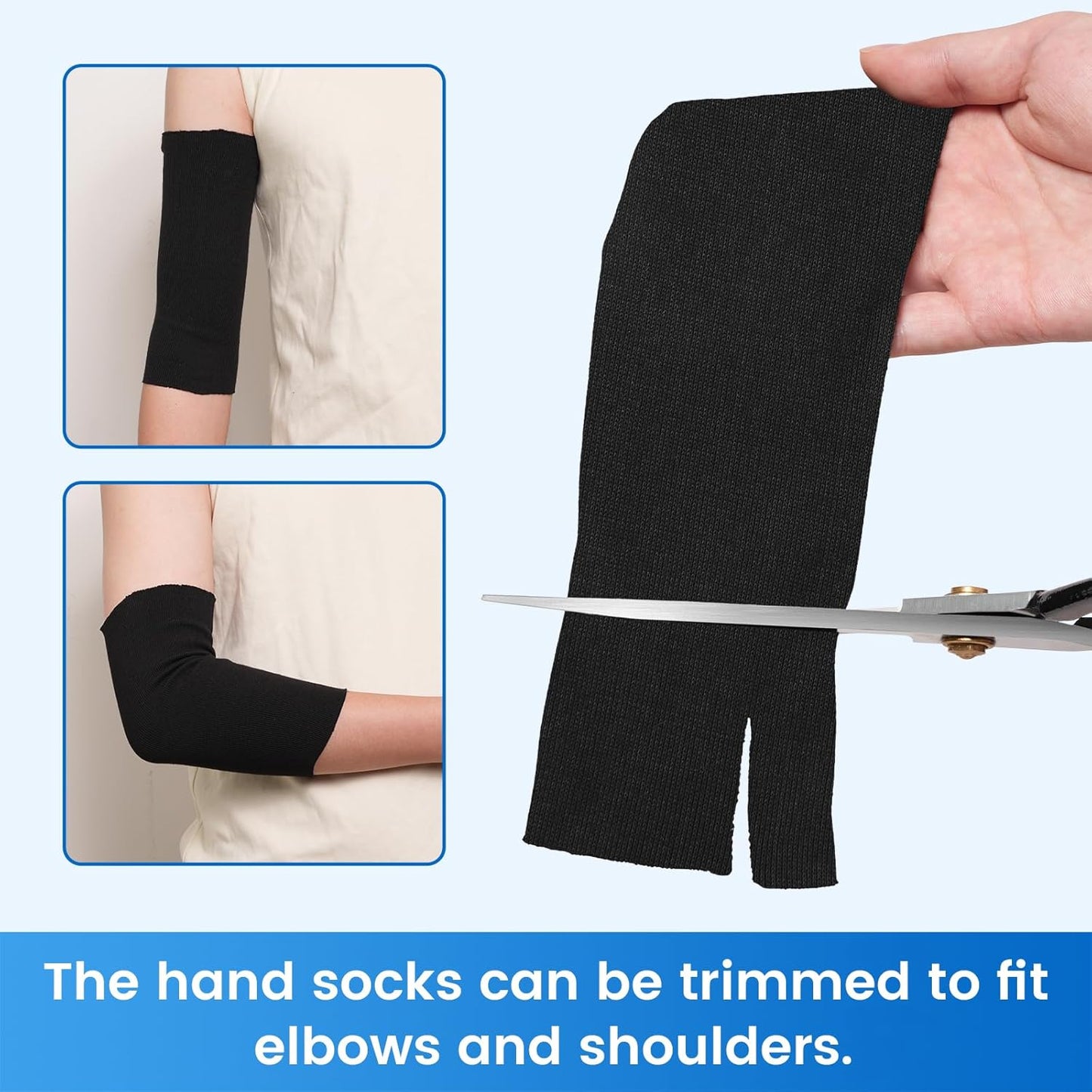 Hand Socks for Splint (Pack of 10), Elastic Cotton Stockinette Tubing, Surgical Sleeves for Arm, Wrist and Thumb Sleeve Under Brace, Cast Wrap Liner for Men & Women, Fit Left & Right Hands (Black, L)
