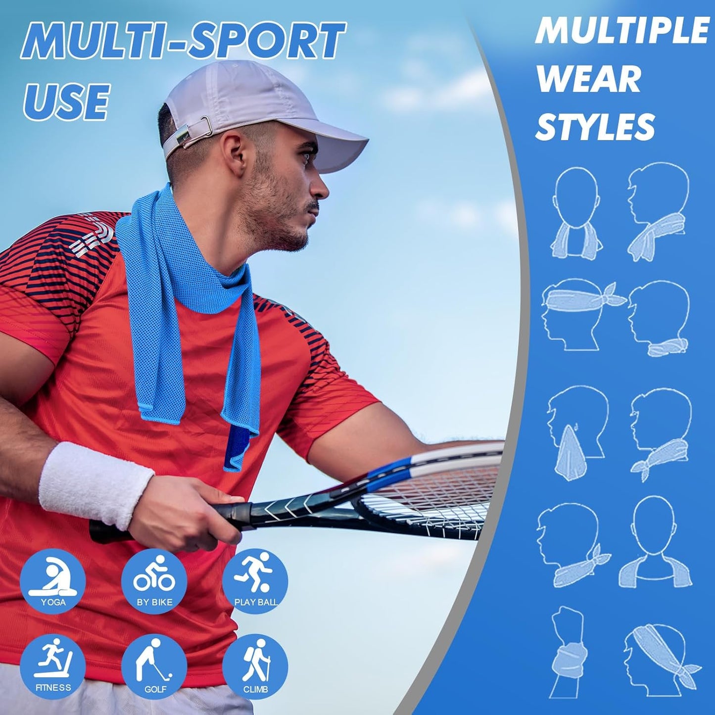 Cooling Towels for Neck and Face - 6 Pack 47x12 Inch Ice Cold Microfiber Towels, Soft & Breathable Cooling Towel for Hot Weather, Sports, Yoga, Workout, Running, Golf, Camping