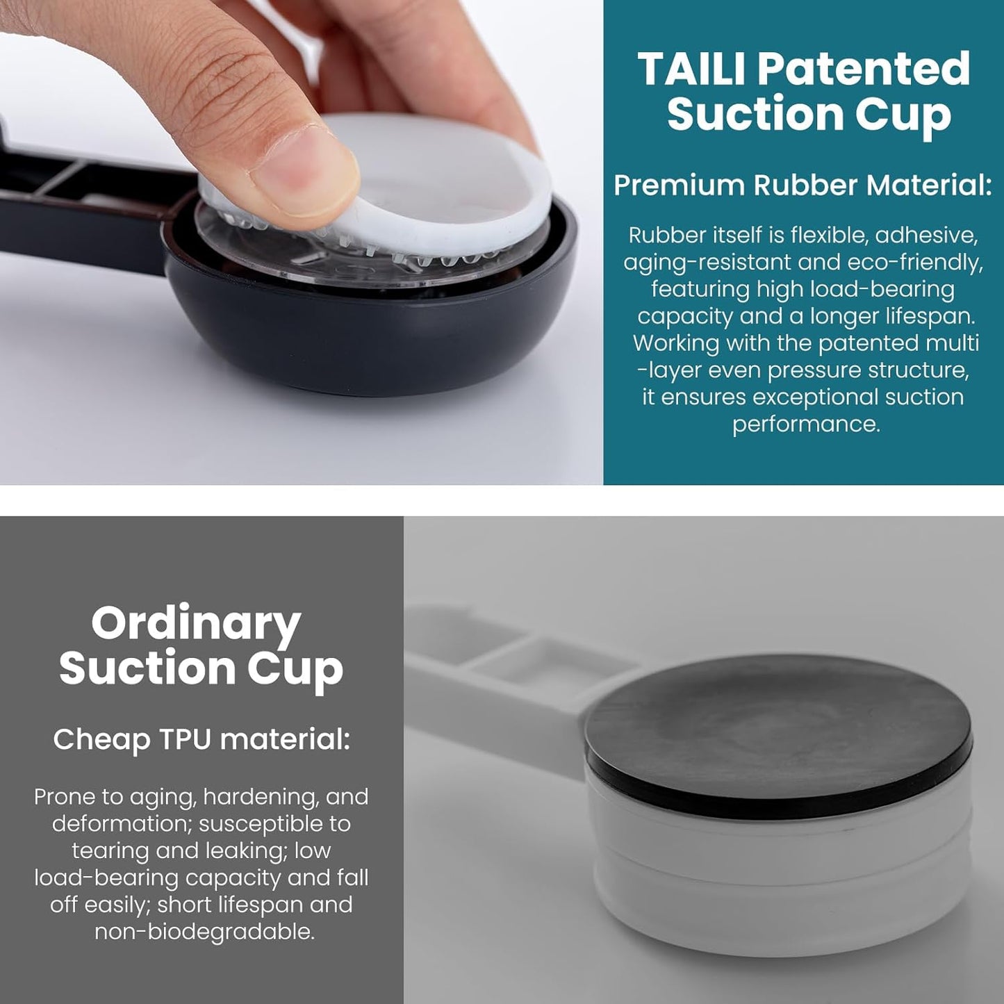 TAILI 4 Pack 360° Rotatable Powerful Suction Cup Shower Hooks for Towel, Loofah, Damage-free Hanging Versatile Wall Hooks for Inside Bathroom, Decoration, Removable Suction Holders, Easy to Use, Black