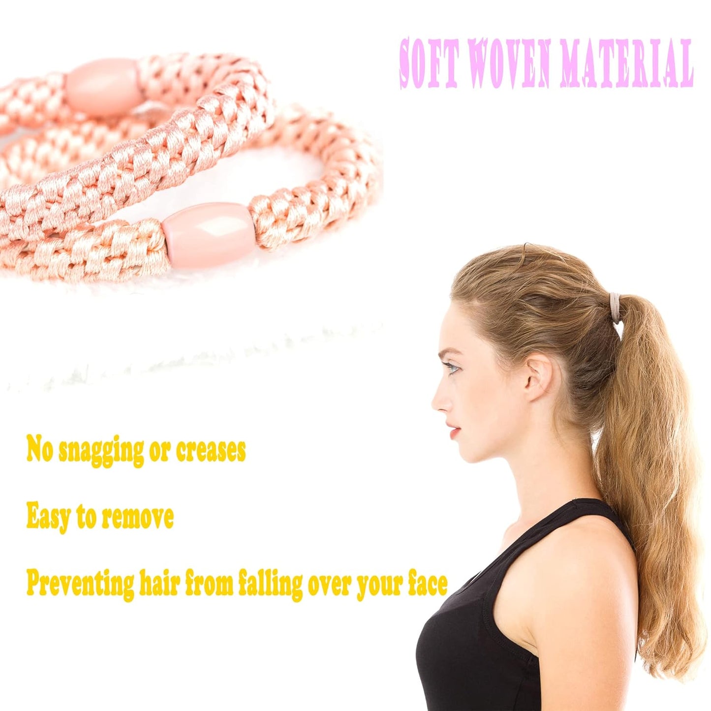 AXEN 8PCS Elastic Hair Tie for Women Girls, Cotton Bands Soft Woven Ponytail Holders for Thick Hair and Curly Hair, Warm Colors