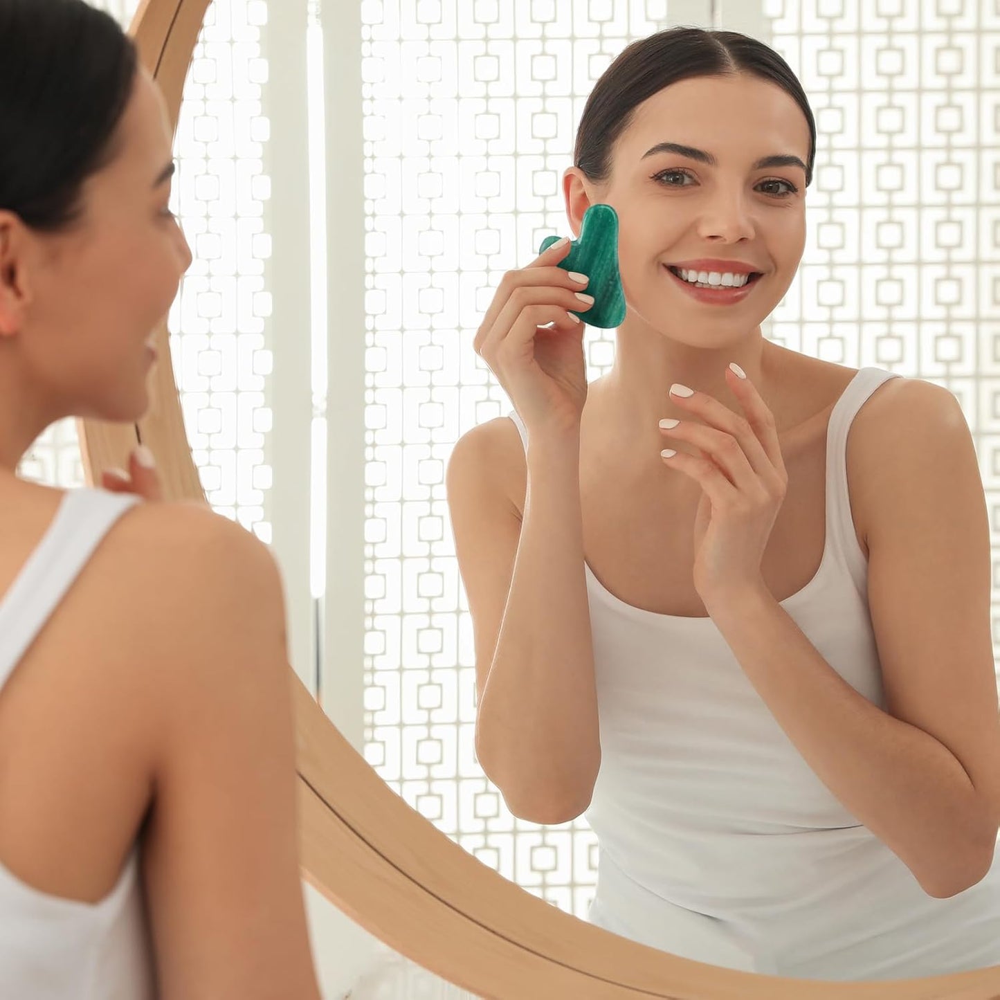 Dark Green Gua Sha Massage Tool, Natural Jade Scraping Facial Tool for Spa Acupuncture Therapy Using, Neck Beauty Slimming Massager for Face, Arms and Neck Massage