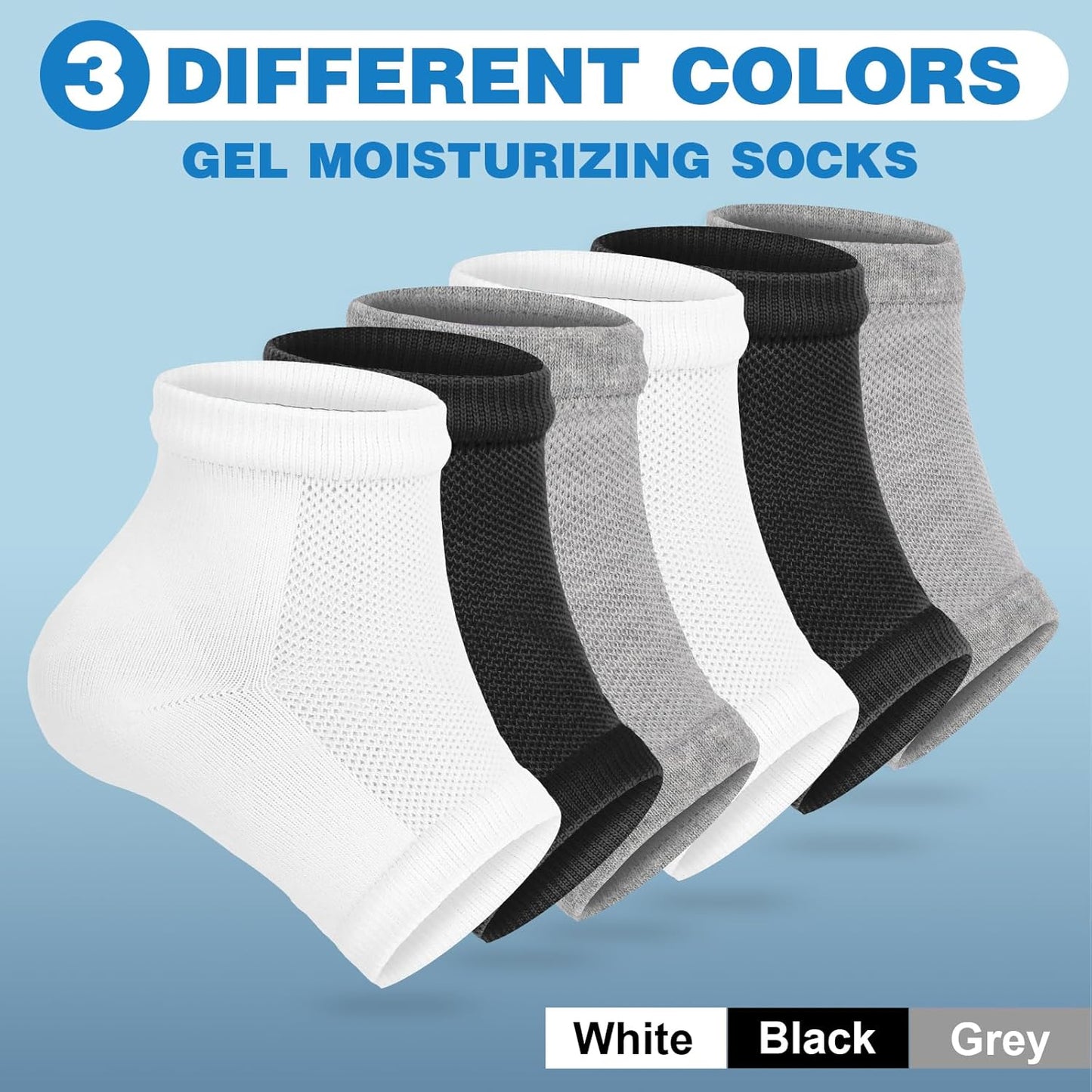 6 Pairs Moisturizing Heel Socks for Cracked Heel Treatment, Foot Care Toeless Socks to Soften and Hydrate Dry Cracked Feet Heels, Cracked Heel Repair Socks, Gel Socks for Dry Cracked Feet