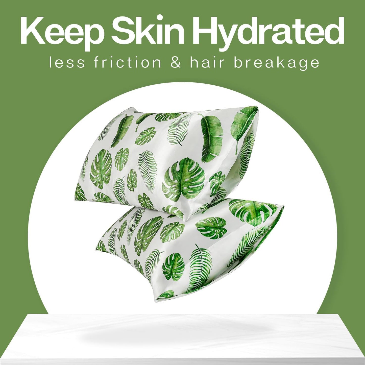 MR&HM Satin Pillowcase for Hair and Skin, Silk Satin Pillowcase 2 Pack, Queen Size Pillow Cases Set of 2, Silky Pillow Cover with Envelope Closure (20x30, Leaves)