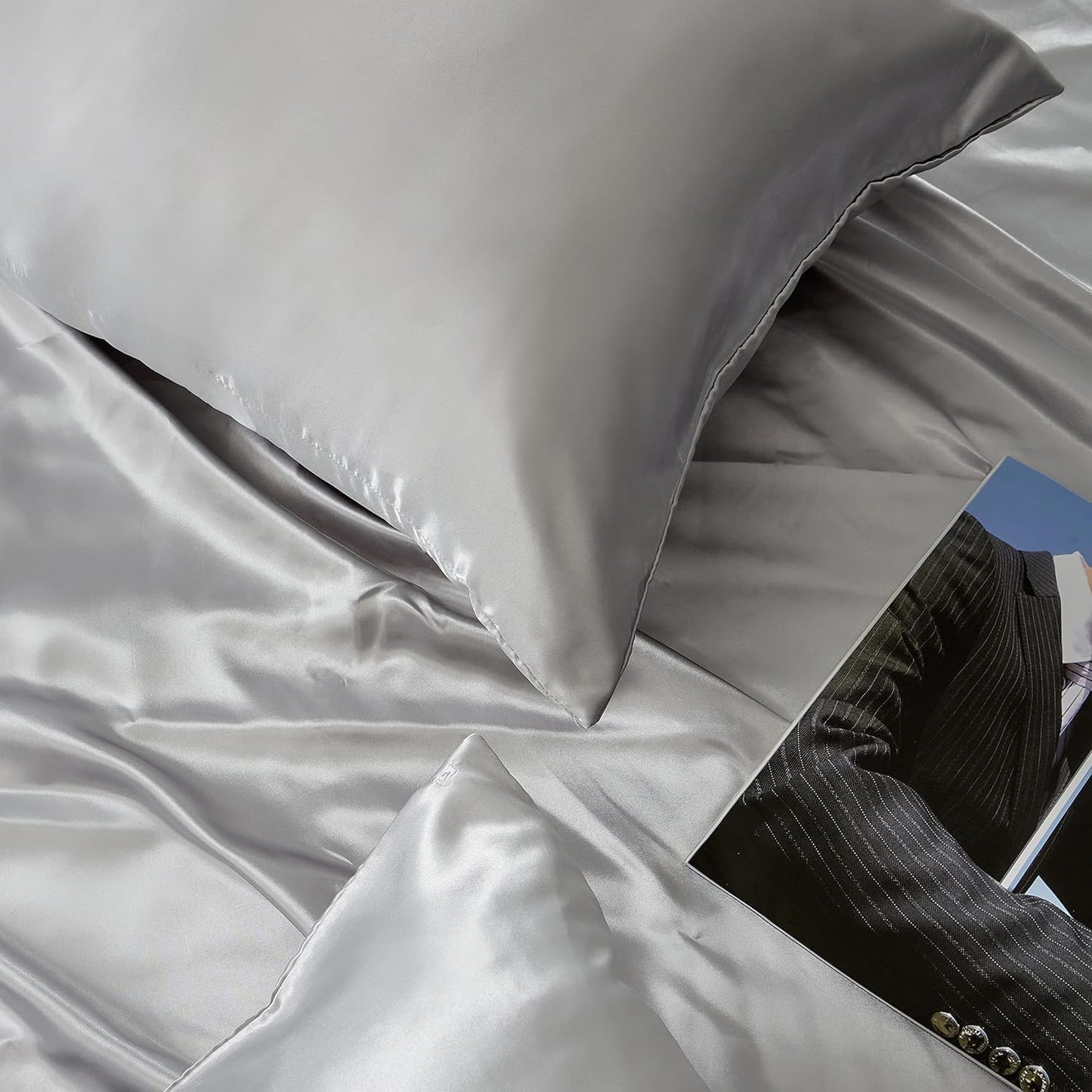 Juwenin Bedding,Luxury Satin Pillowcase with Zipper (Silky Satin Pillow Case for Hair) Set of 2 (Dark Grey, Standard(20''x26''))