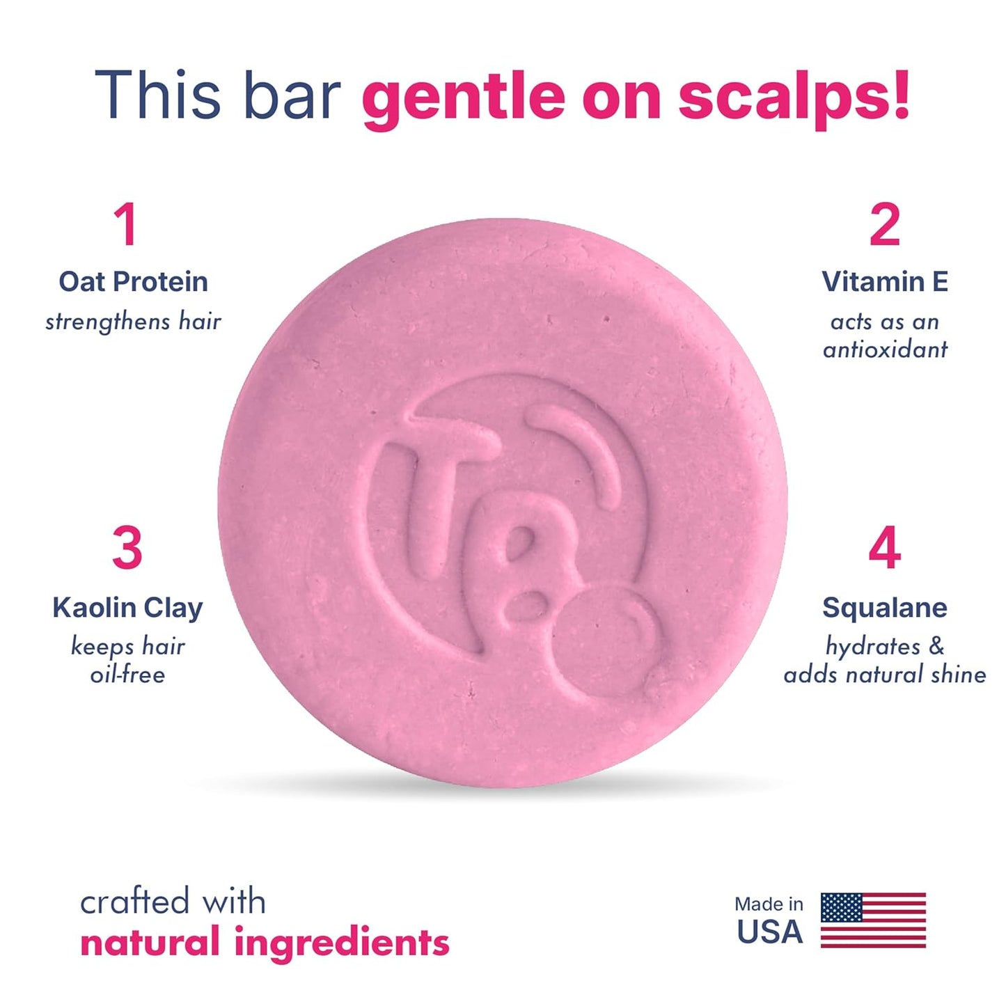 Hydrolyzed Oat Protein + Squalane Shampoo Bar for Girls - 4.5oz - For all Hair Types - Gentle on sensitive Eyes & Scalp - Natural, Tear-Free, Sulfate & Paraben-Free - Made in USA - 4.5oz