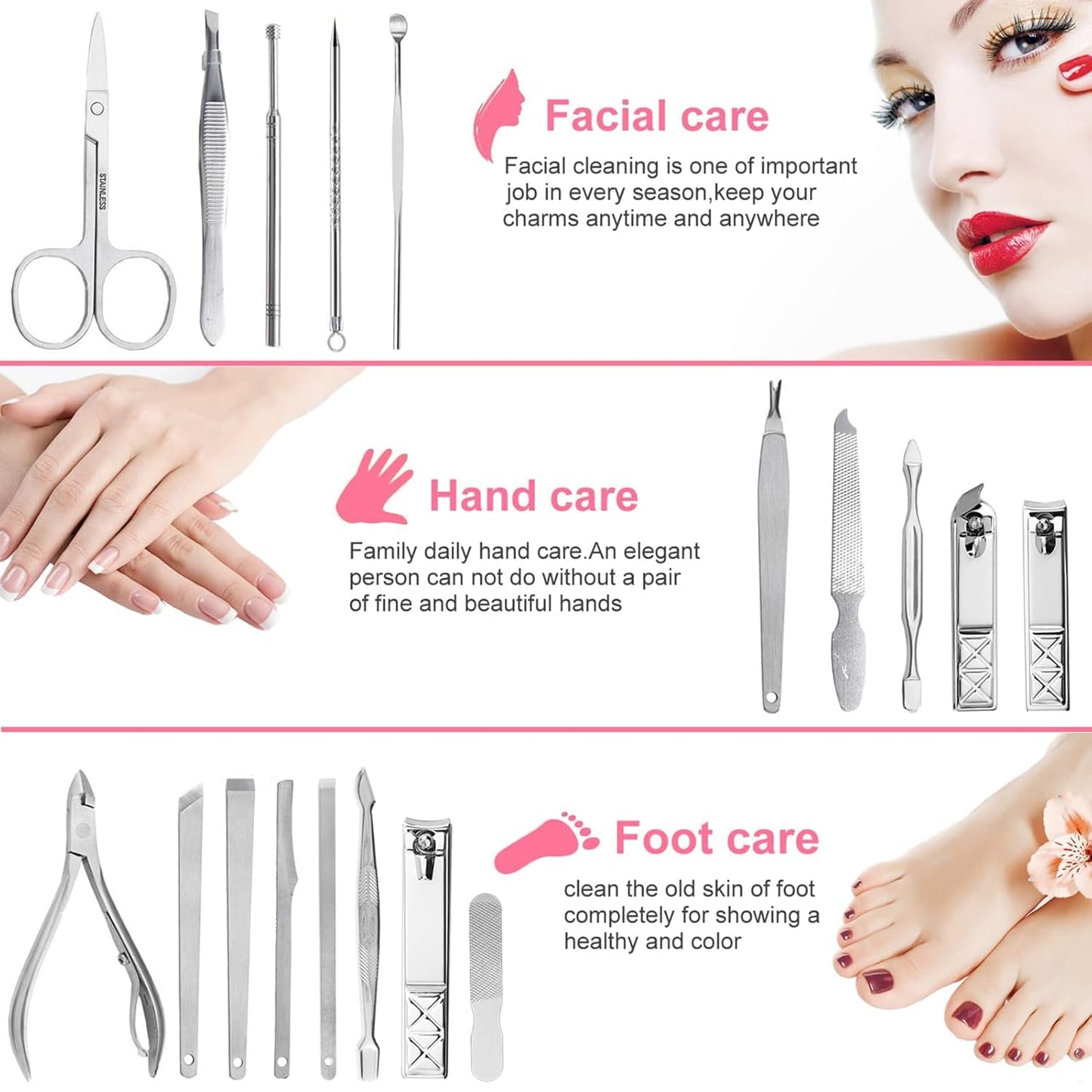 Yougai Manicure Set Professional Nail Clippers Set, 18Pcs Manicure Kit Stainless Steel Nail Kit for Women, Pedicure Set Nail Grooming Kit with Travel Case