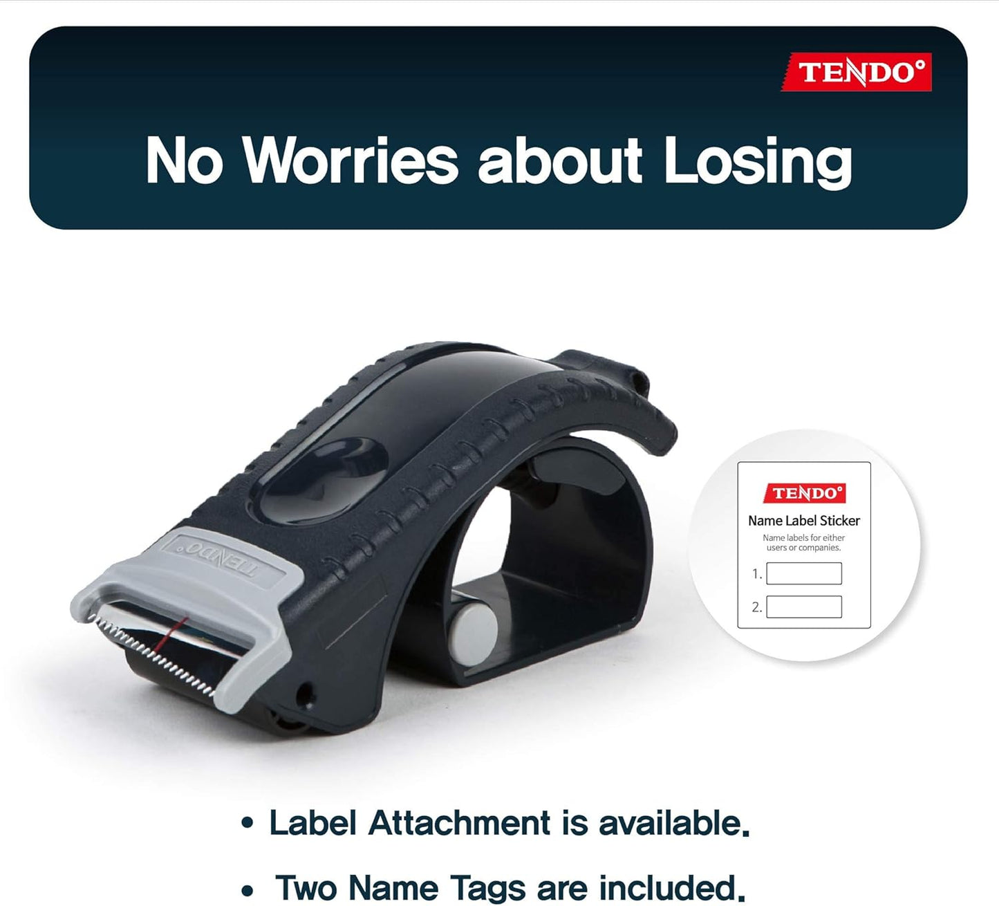 Packing Tape Dispenser: TENDO° Home & Office Line – Great for Box Sealing, Packaging, Shipping & Moving with Patented 10° Sloped Chromium Blades, 1.77’’ ~ 2’’ X 109 yd. - SY-123_Navy