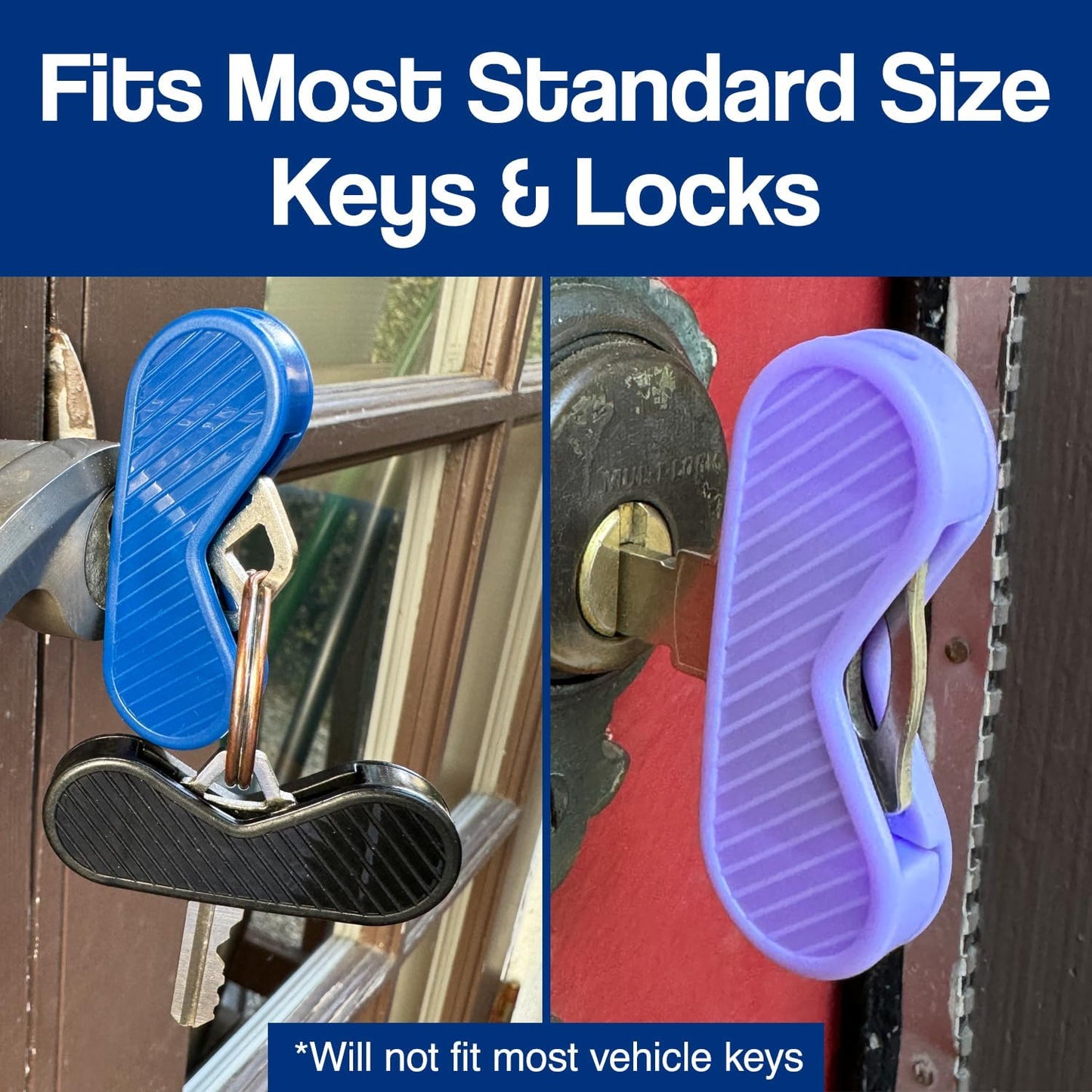 [4 Pack] KeyGrip Disability Aid Key Turners - Added Strength & Leverage For Seniors & Elderly - Perfect For Parkinson's, Arthritis, MS, Tremors & ALS - Textured For Grip - Bright Colors For Low Vision