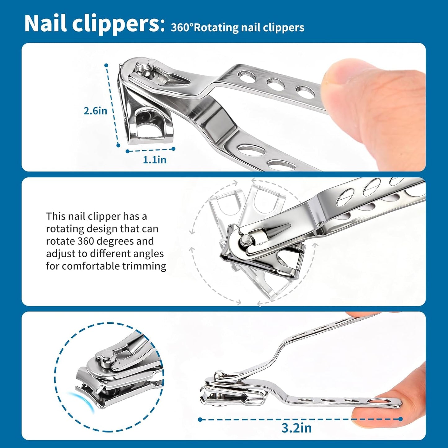Professional Ingrown Toenail Clippers 7-Piece Set – 360° Rotating Nail Clipper, Toenail Lifter & Wide Opening Nipper | Podiatrist-Recommended Foot Care Kit for Thick & Ingrown Nails