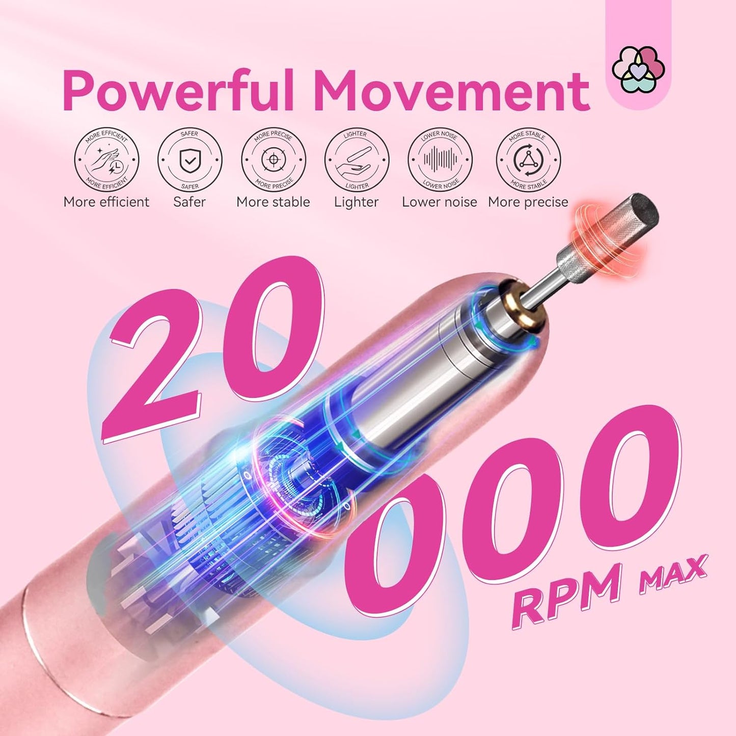 SAVILAND Electric Nail Drill: 2025 Electric Nail File Rose Efile Nail Drill Professional Manicure with 6PCS Nail Drill Bits Portable Nail File & Salon Use Manicure Pedicure at Home