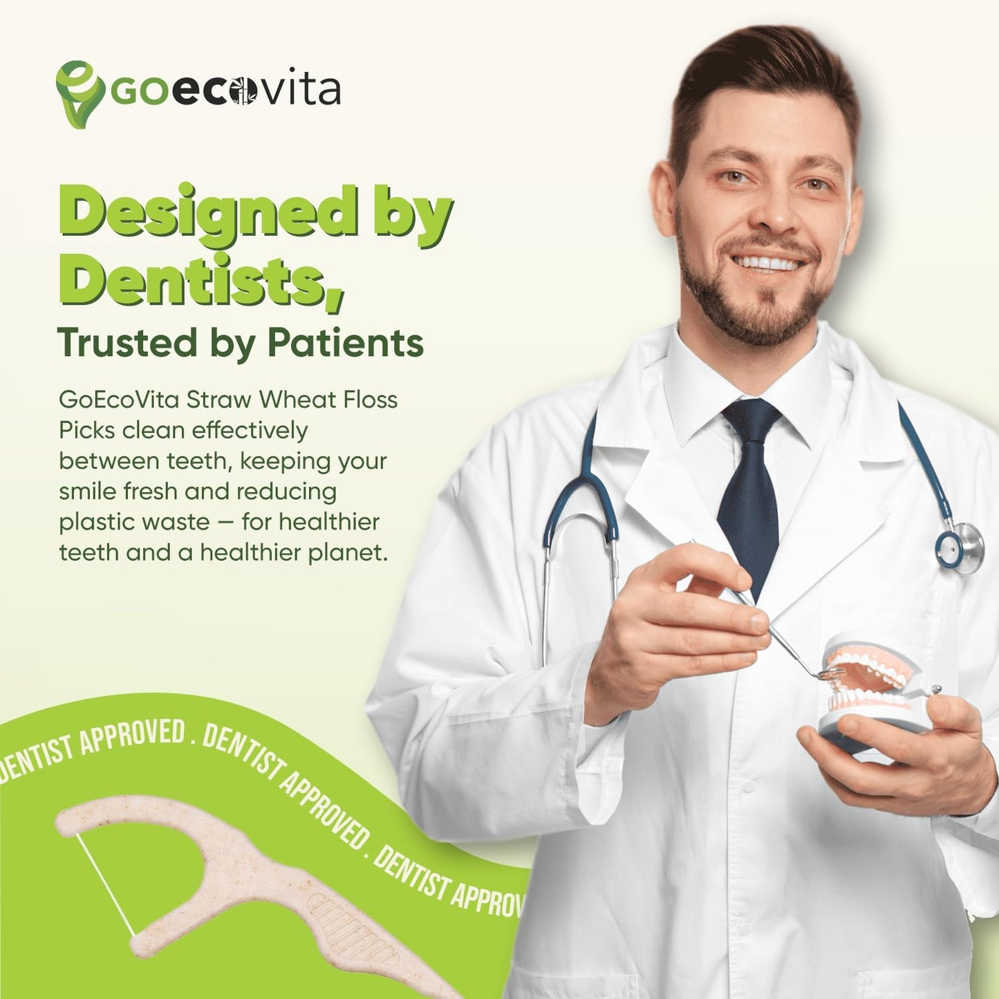 Biodegradable Floss Picks (Unflavored) - Natural Straw Wheat Handle | Thin & Durable Thread for Tight Gaps! | Dental Flossers for Adults | Gentle on Gums & Teeth | Eco Friendly, Vegan (100 Pack)