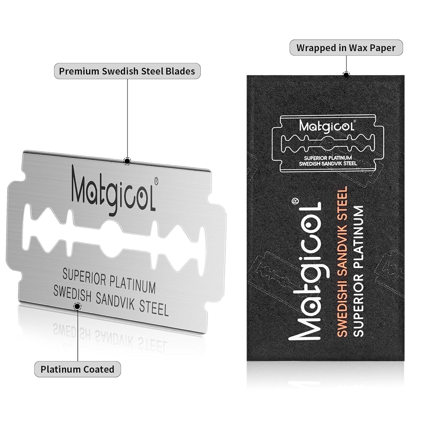 Double Edge Safety Razor Blades - 20 Count Premium Platinum Swedish Steel Blades for Men & Women’s Razors – Precision Shaving Blades for Smooth, Comfortable & Close Shaves