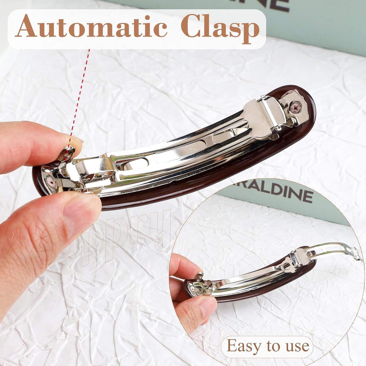 French Large Arc-shaped Adjustable Hair Clip Barrette for Women, Automatic Clasp (Mint Green)