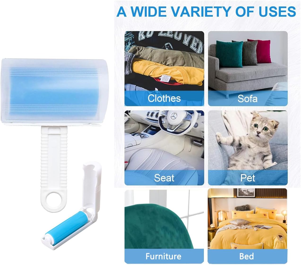 Reusable Portable Lint Roller 2 Pack, Washable Sticky Lint Roller Travel Pet Hair Remover Brush Include Medium/Mini Size Cleaner for Clothes, Cat Dog Hair, Travel