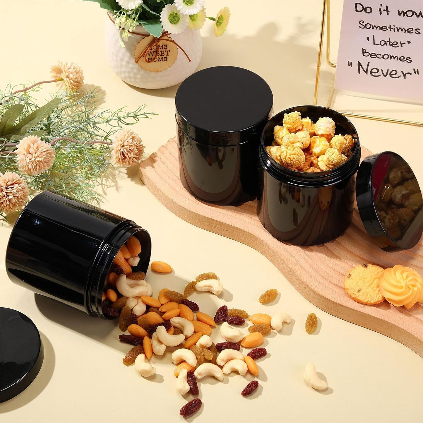 SATINIOR 12 Pack 16 oz Plastic Container Jars with Lids Round Clear Travel Cosmetic Container Slime Jar for Toiletries, Lotion, Cream, Ointment, Makeup, Rhinestone, Sample, Kitchen Storage(Pure Black)