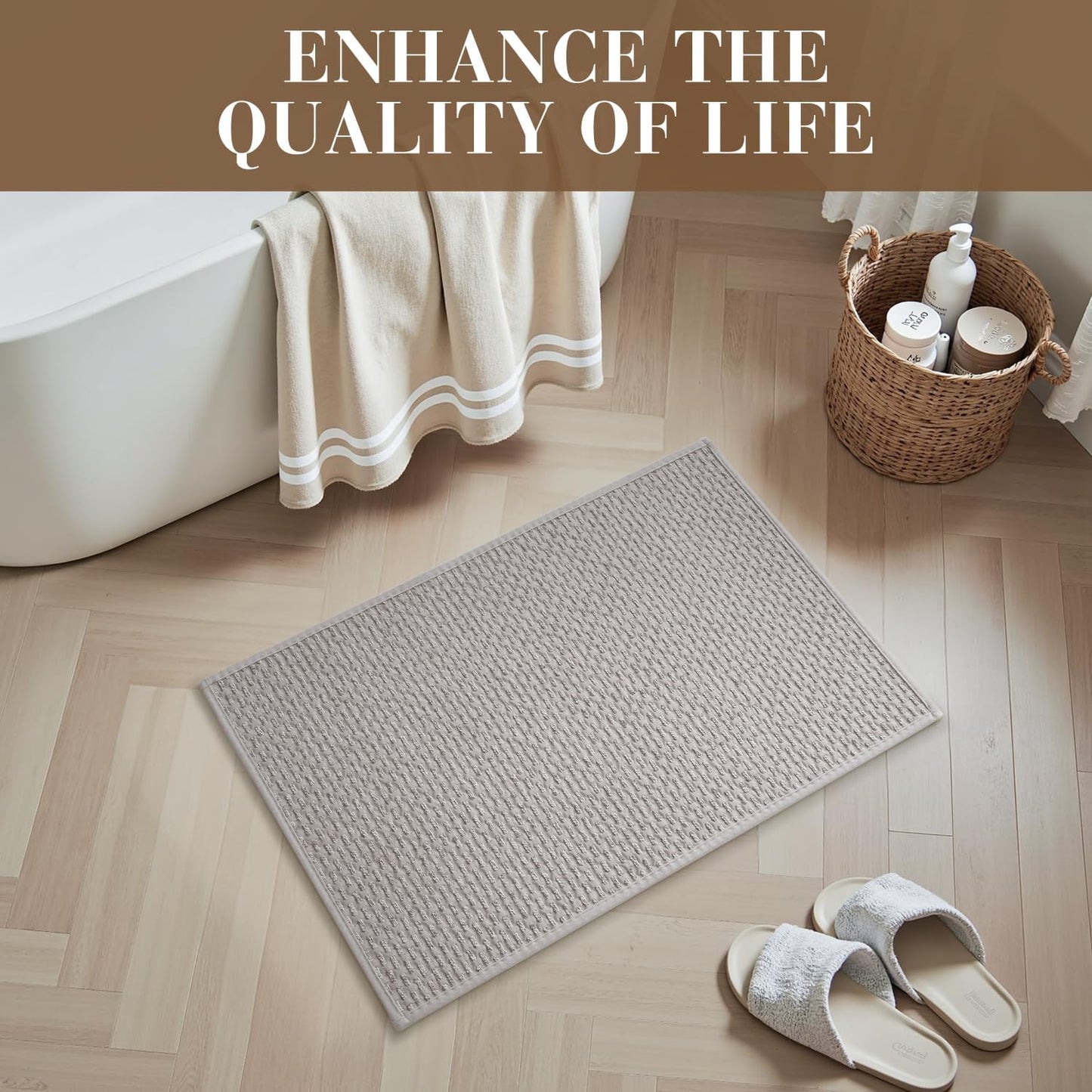 RESARE Non Slip Bath Mat - Machine Washable Bathroom Rug, Super Absorbent, Quick Dry, Ultra Soft, 17"x24", Light Grey