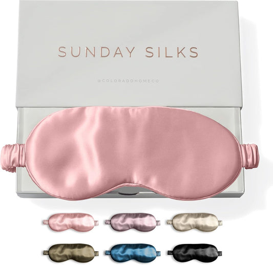 SUNDAYSILKS™ Exclusive Mulberry Silk Sleep Mask | Soft Eye Covers, Blackout Sleeping Mask for Women & Men | Silk Eye Mask for Sleep, Travel, and Relaxation | Antifaz para Dormir [Pink Quartz]