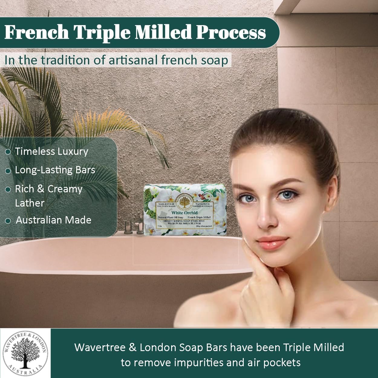 Wavertree & London White Orchid Scented Natural Soap Bar, 7oz Moisturizing French Triple Milled Soap Bar for Women & Men