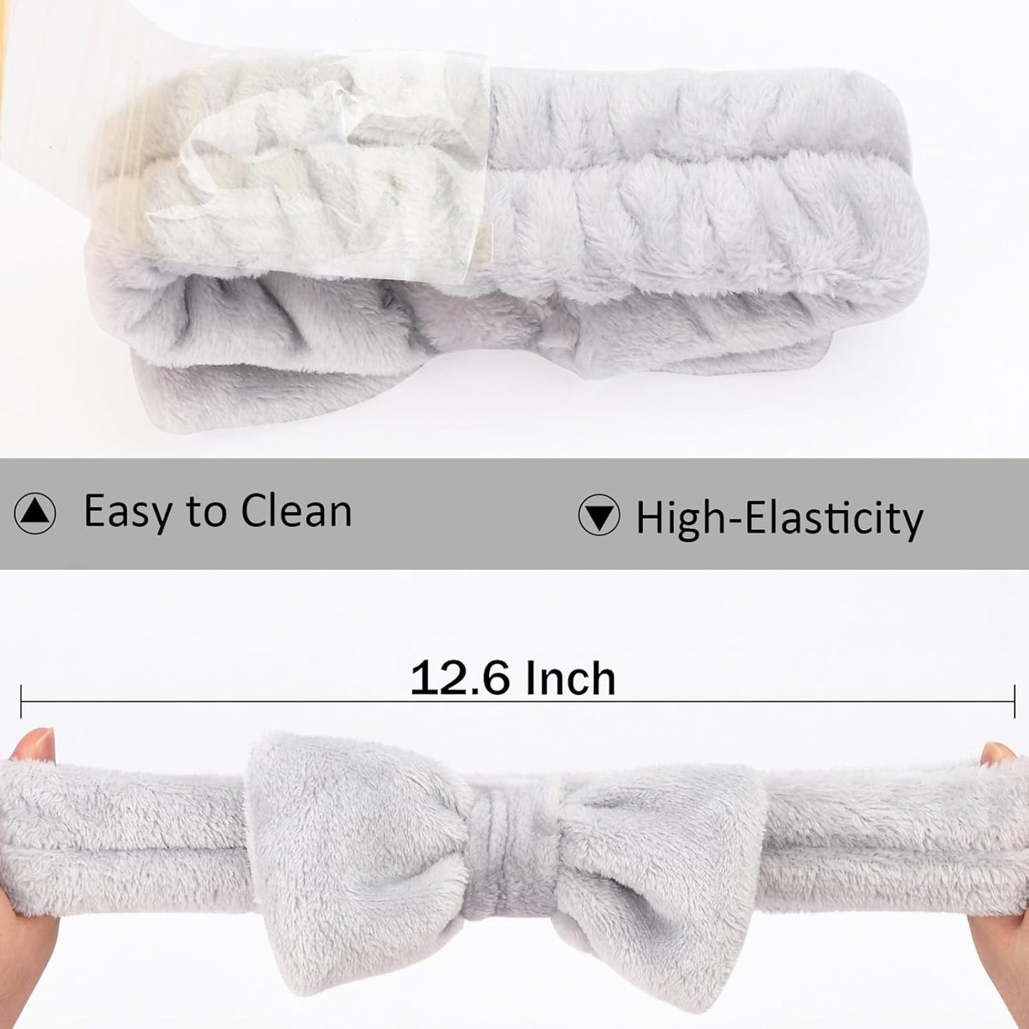 Ondder Spa Headband for Washing Face 8 Pack Gray Skincare Headbands for Women Girls Terry Cloth Cute Bow Head Bands