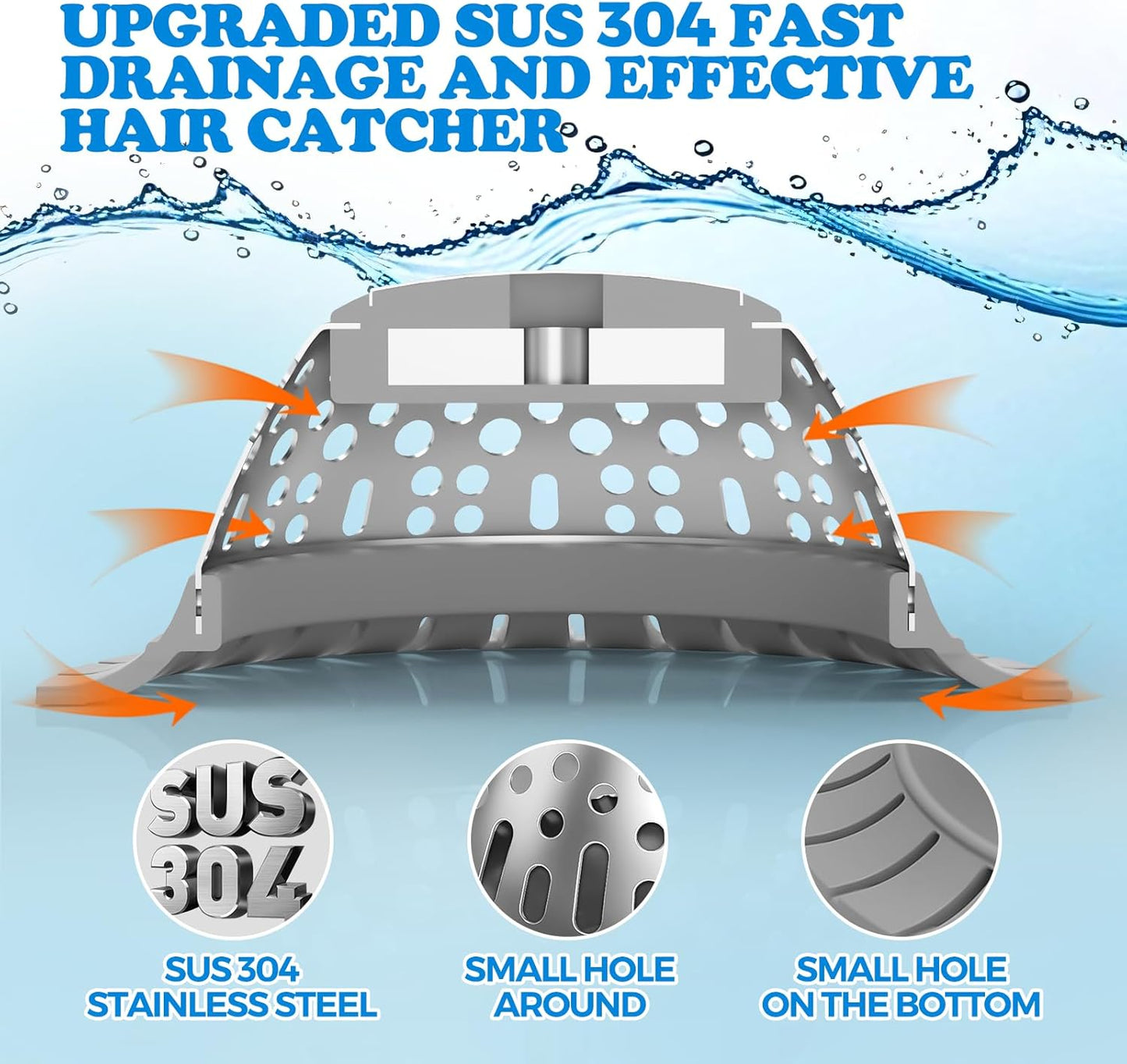 zaa Drain Hair Catcher - Bathtub Drain Cover, Hair Stopper for Bathtub Drain, 304 Stainless Steel Drain Protector and Hair Trap for Flat & Pop-up Drains, Silver Gray