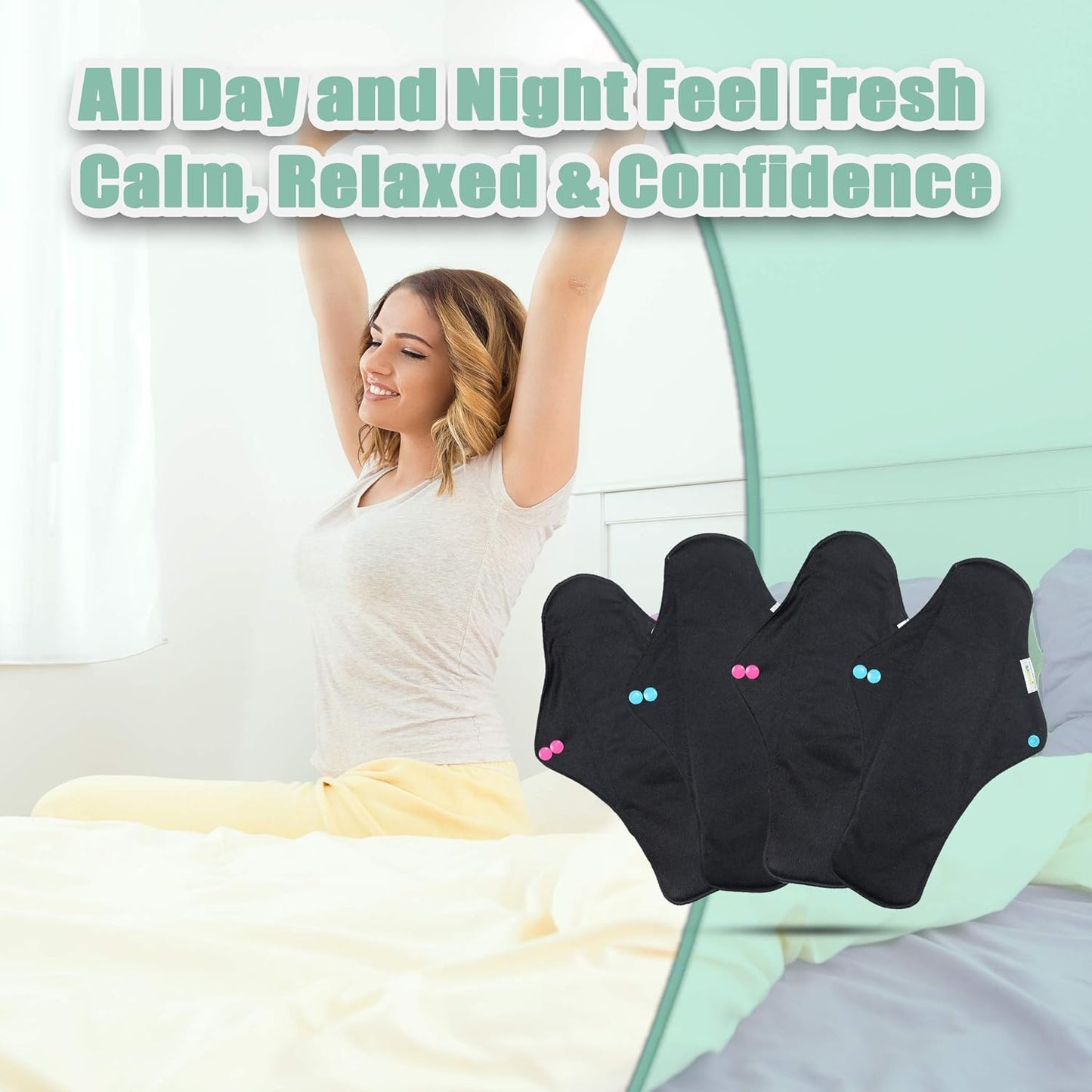 wegreeco Reusable Menstrual Pads - Reusable Sanitary Pads | Reusable Panty Liners | Soft Cloth Menstrual Pads - 6 Pack with 1 Cloth Mini Wet Bag (X-Large, Black)