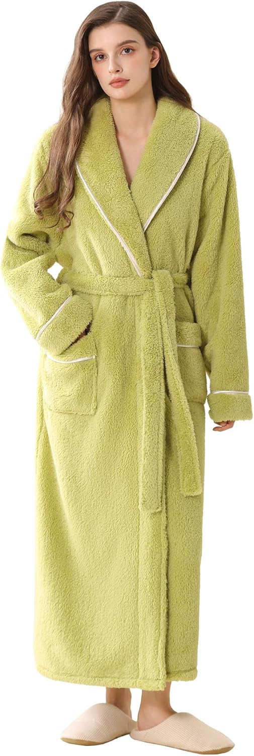 Hellomamma Long Bath Robe for Womens Plush Soft Fleece Bathrobes Nightgown Ladies Pajamas Sleepwear Housecoat