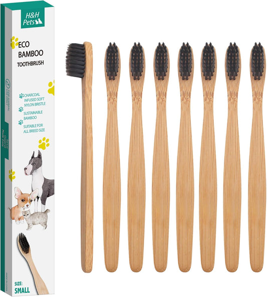 H&H Pets Bamboo Toothbrush Set for Dogs and Cats - Ultra Soft Bristles & Biodegradable Wooden Toothbrush, Puppy Supplies, Dog Dental Set, Eco-Friendly Pet Supplies (Small; 8-Count Pack)