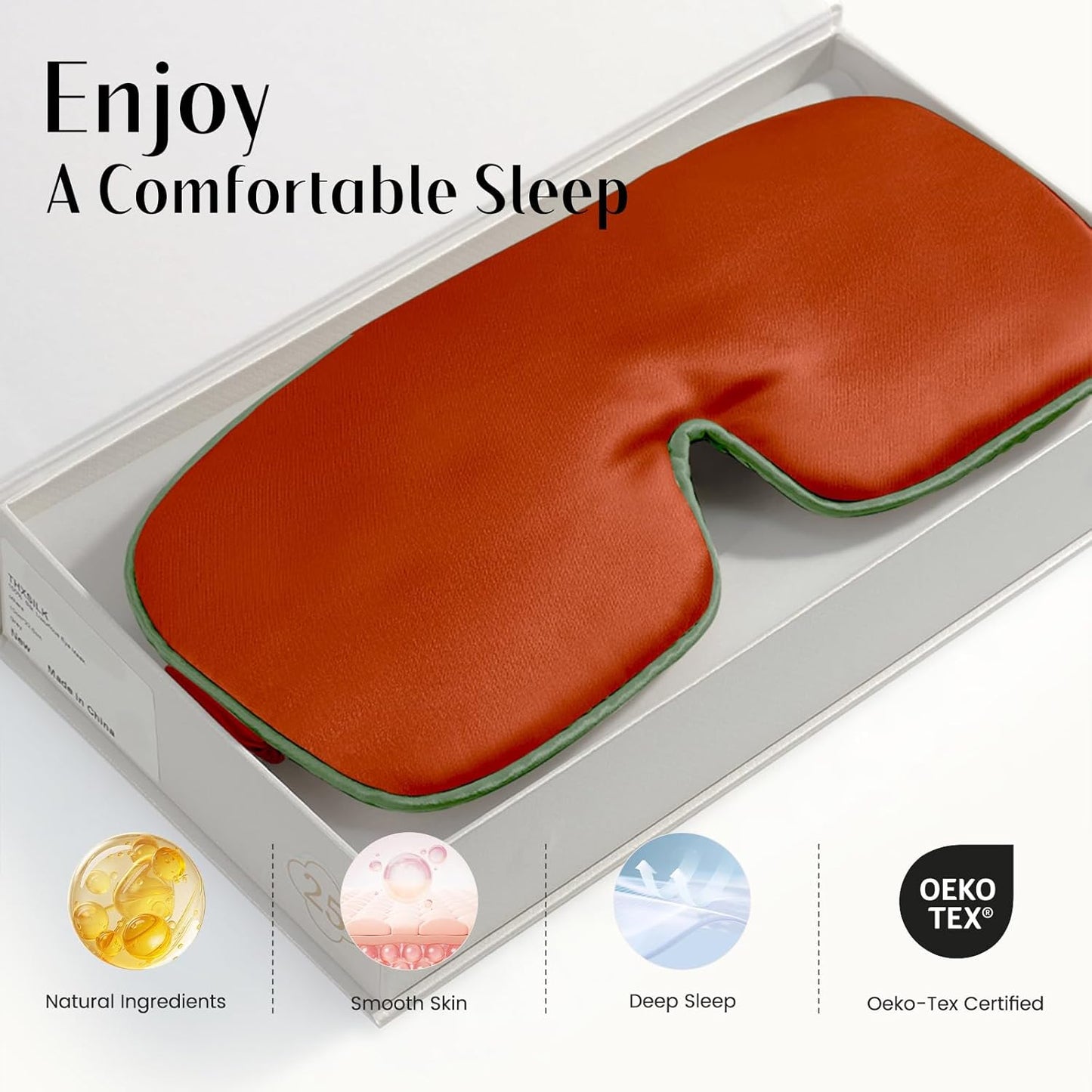 THXSILK 100% Mulberry Silk Sleep Mask, 6A Grade 25 Momme Eye Mask for Sleeping, Color-Blocking Blindfold, Soft Silk Eye Cover for Women, Men, Travel, Nap, Airplane(4×9inches, Bronze)