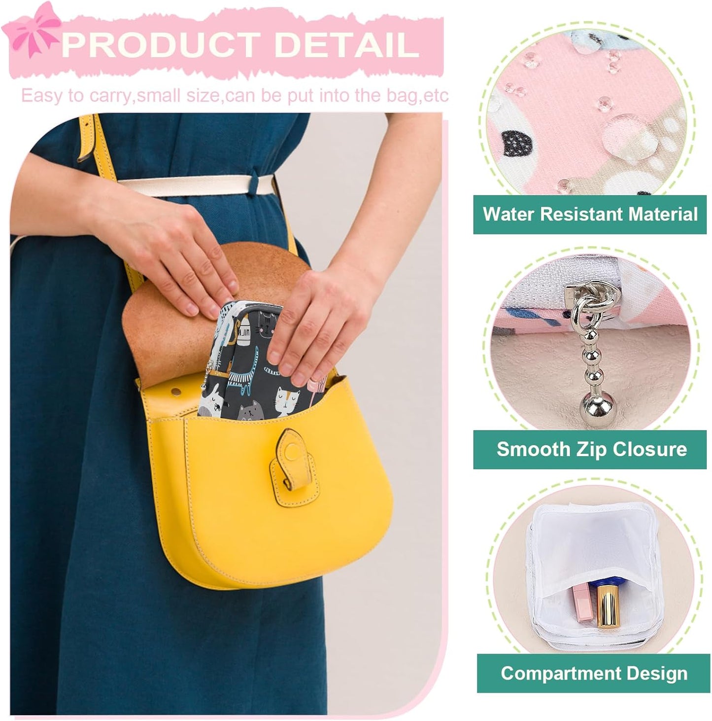 Desing Wish Sanitary Pad Storage Bag Portable Period Bag for Teen Pads/Sanitary Napkins/Small Tampons, Sanitary Napkin Storage Bag First Period Gifts for Teen Girls (Bowknot Heart)