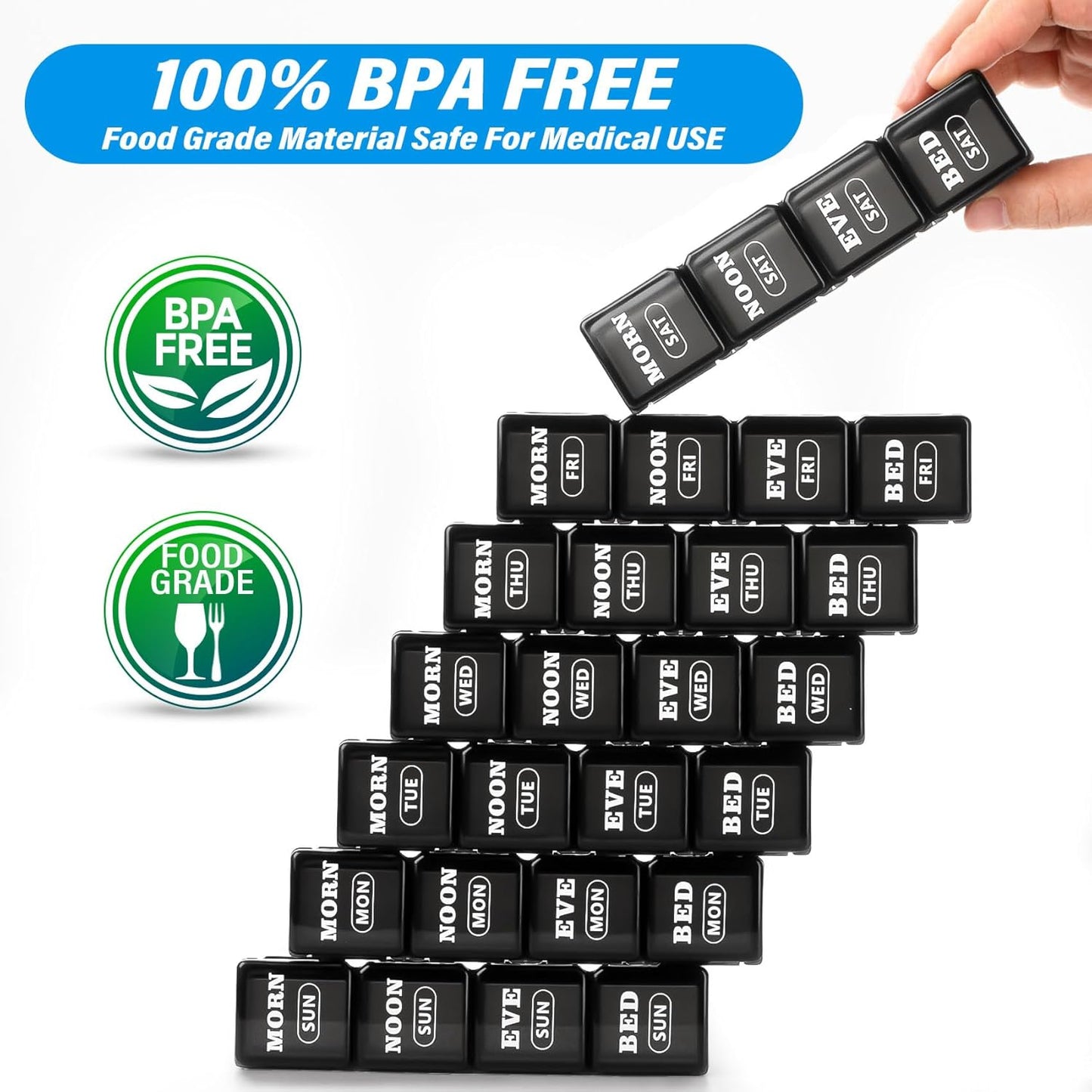 XL Large Weekly Pill Organizer 4 Times a Day, 7-Day Pill Boxes and Organizer AM PM, Big Compartments Pill Case, Monthly Medication Organizer 28 Days Dispenser for Fish Oils