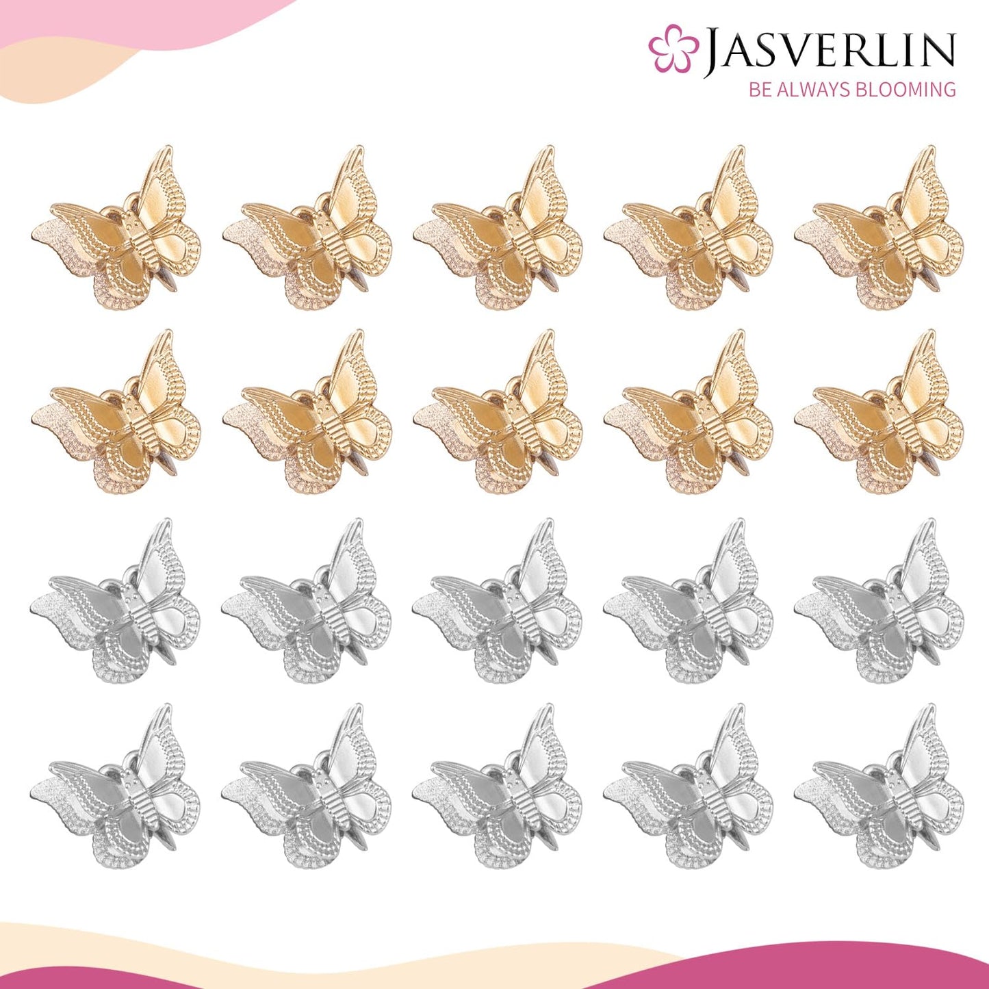 Mini Butterfly Hair Clips 50pcs - Non-Slip Metallic Silver Gold Hair Claws Clip Y2K 90s 2000s Small Tiny Cute Accessories Organizer for Women Girls Kids (Silver & Gold)