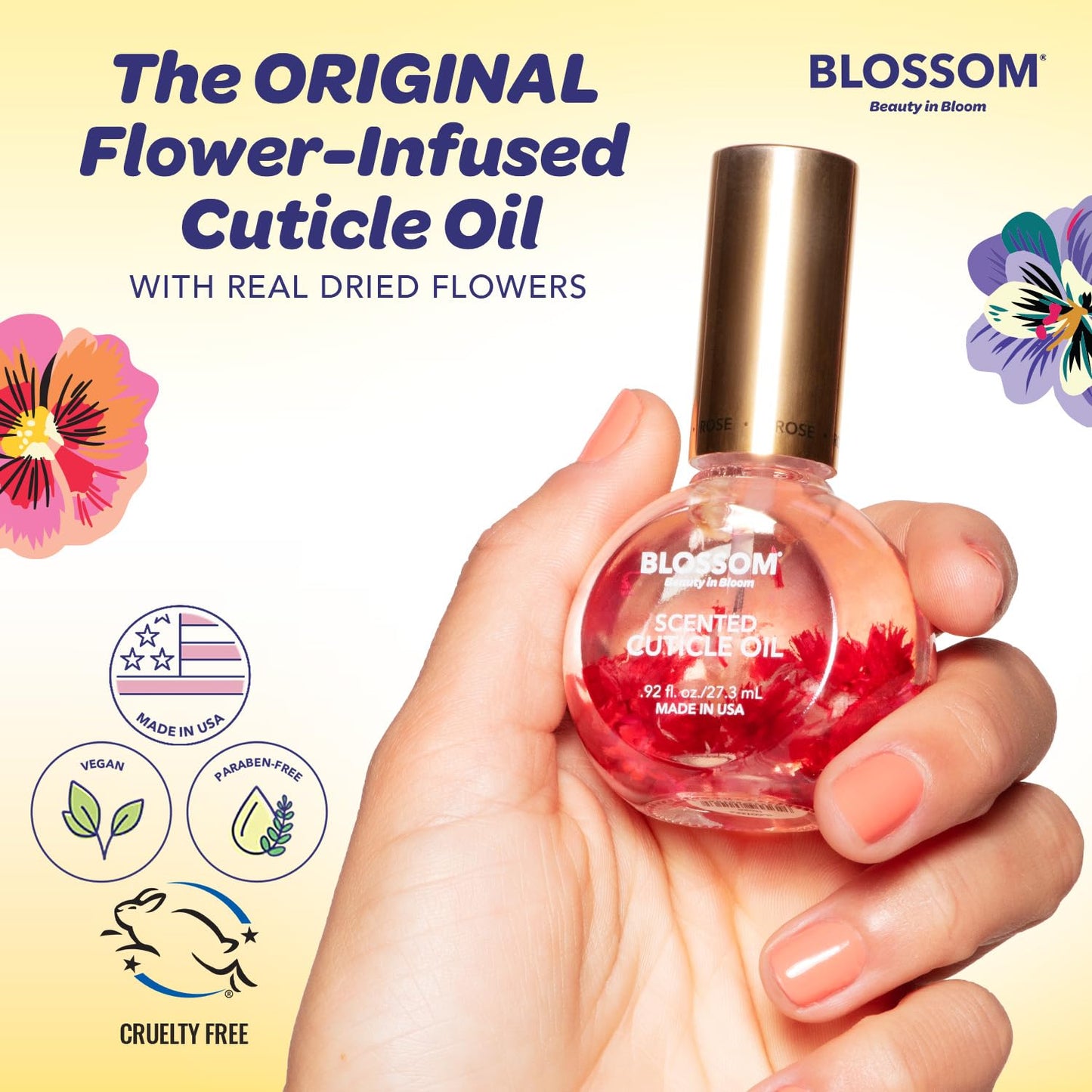 Blossom Cuticle Oil for Nails, Hydrating, Moisturizing, Gourmand Scented Nail Oil Cuticle Care, Infused with Real Flowers, Made in USA, 0.5 fl. oz, Pineapple
