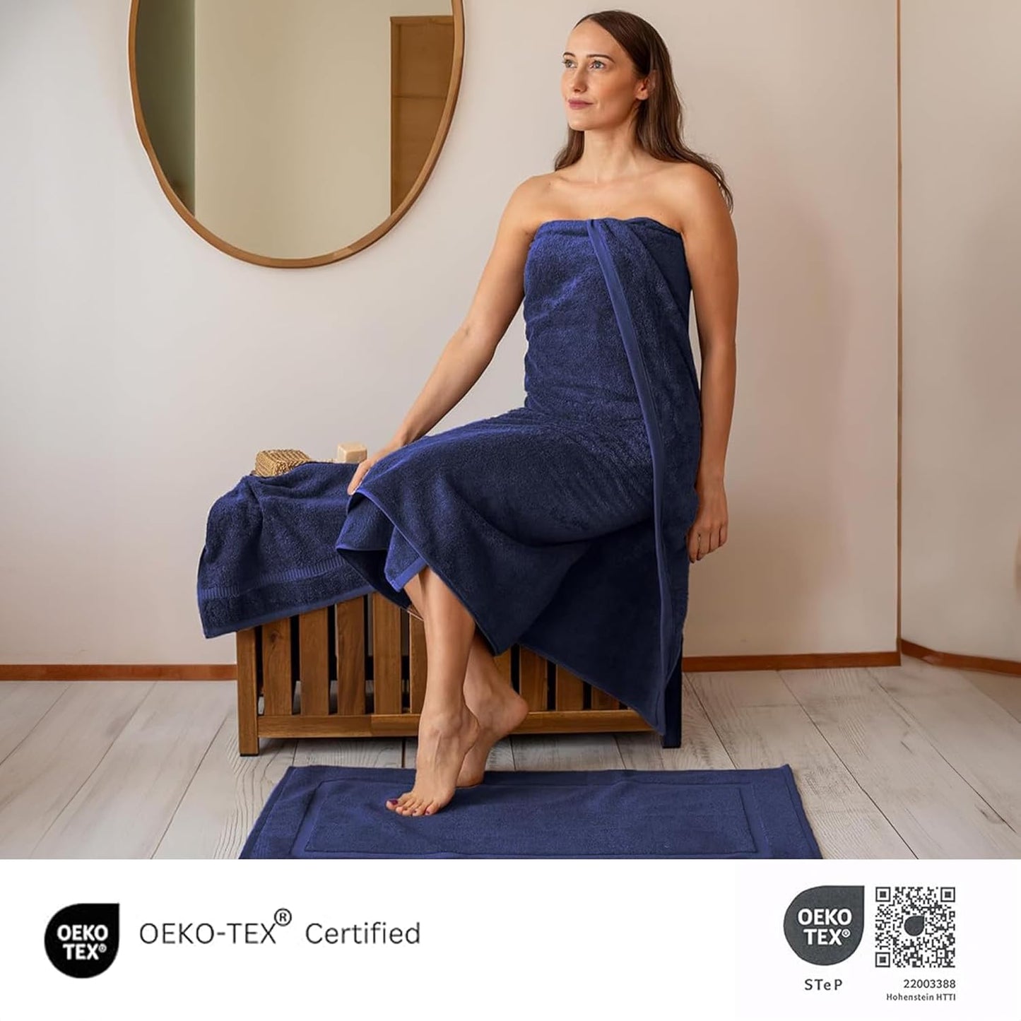 SALBAKOS 100% Turkish Cotton Jumbo Bath Sheet Towel Oversized 40x80 inch | Premium Hotel & Spa Quality, Soft, Absorbent, XL Bath Towels | Made in Turkey (Pack of 1, Navy, Jumbo Bath Sheet)