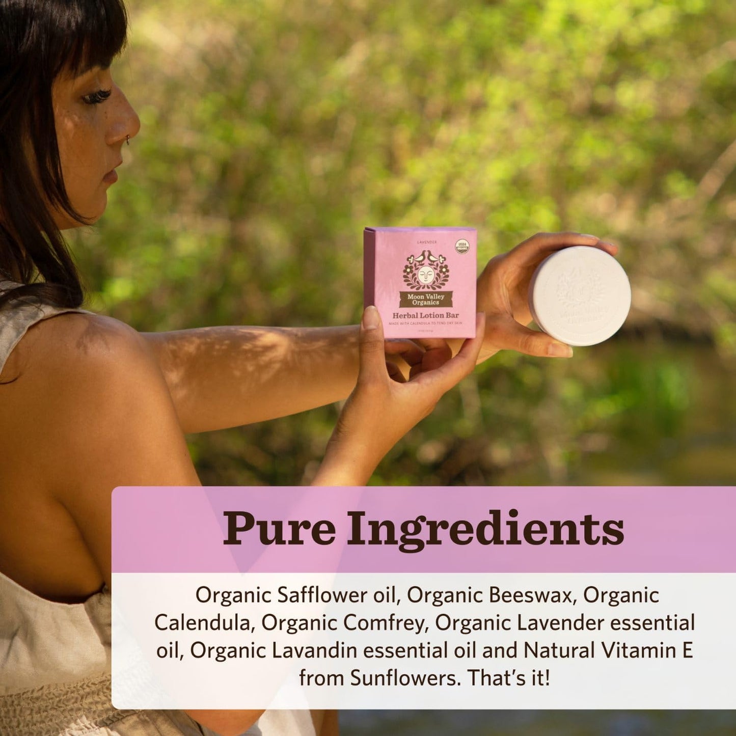 Moon Valley Organics Herbal Lotion Bar in Lavender, Moon Melt Bar, Calendula and Comfrey, Beeswax, Heal and Restore Chapped Skin, Soothing