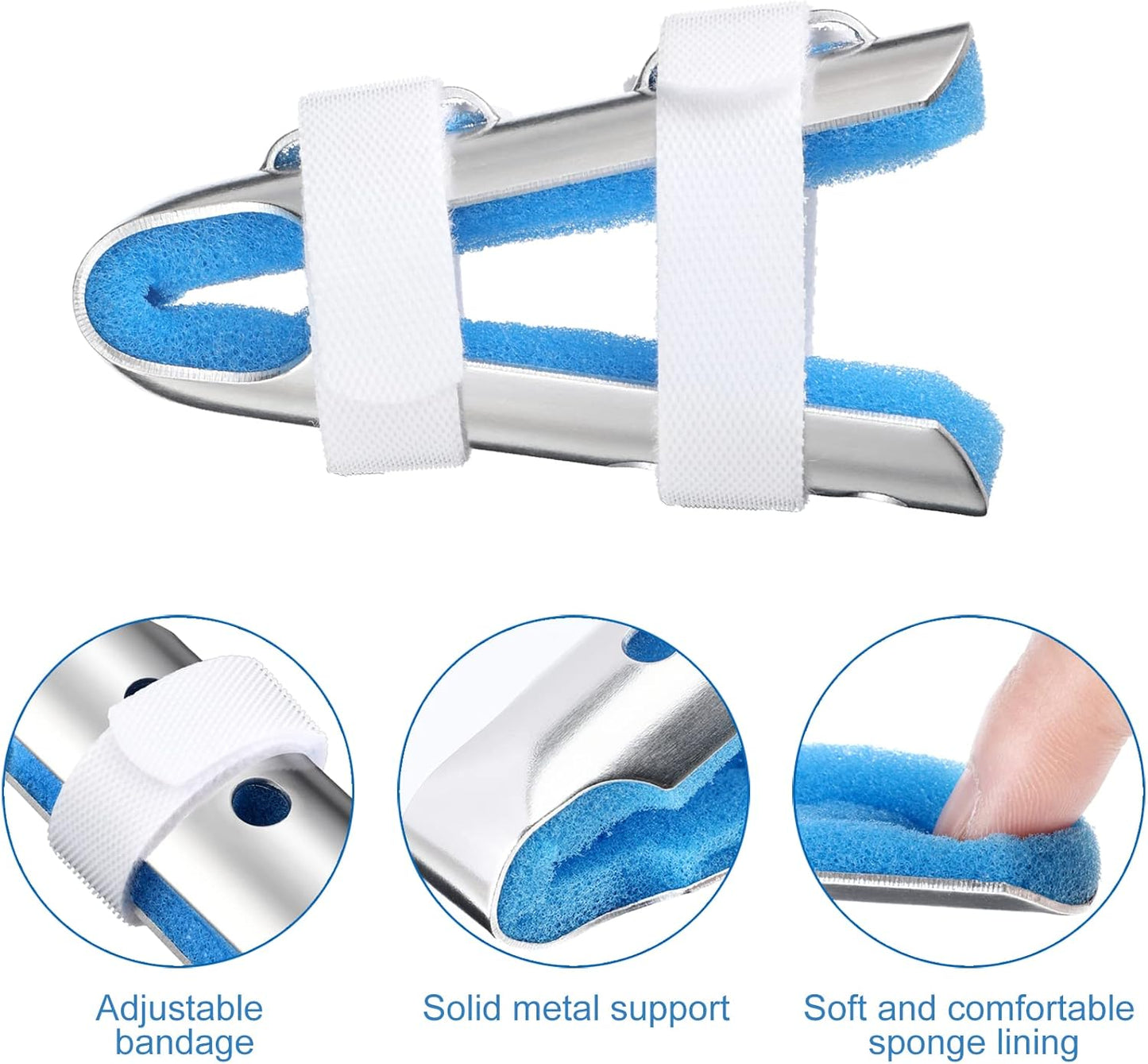 6 Pcs Finger Splint Metal Support Finger Brace Arthritis Knuckle Immobilization with Soft Foam Inner Band and Protective Vent for Adults and Children, 2 Styles, Different Sizes(Blue)