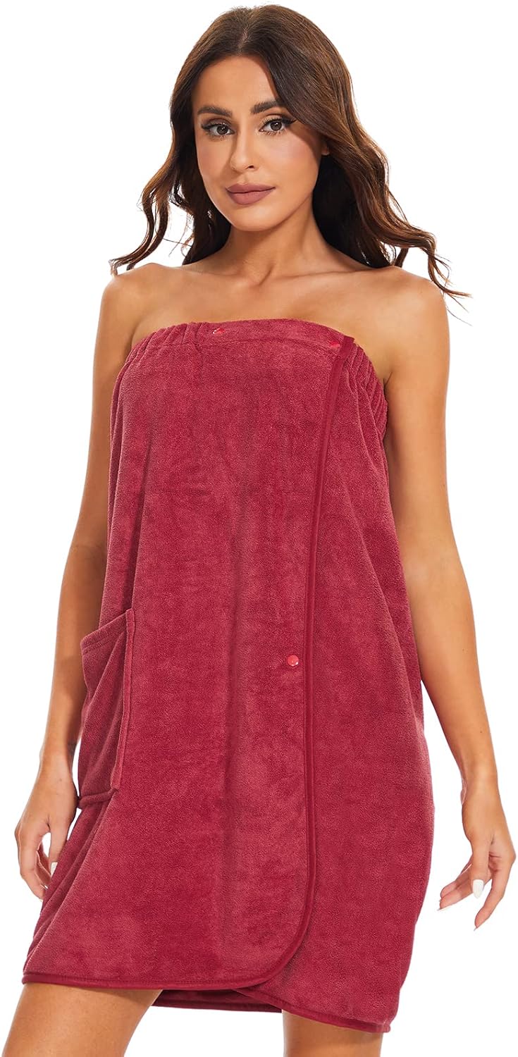 Kniffi Shower Wrap Robe for Women Bath Body Towel Wrap Spa Soft bathrobe with Adjustable Snap Closure
