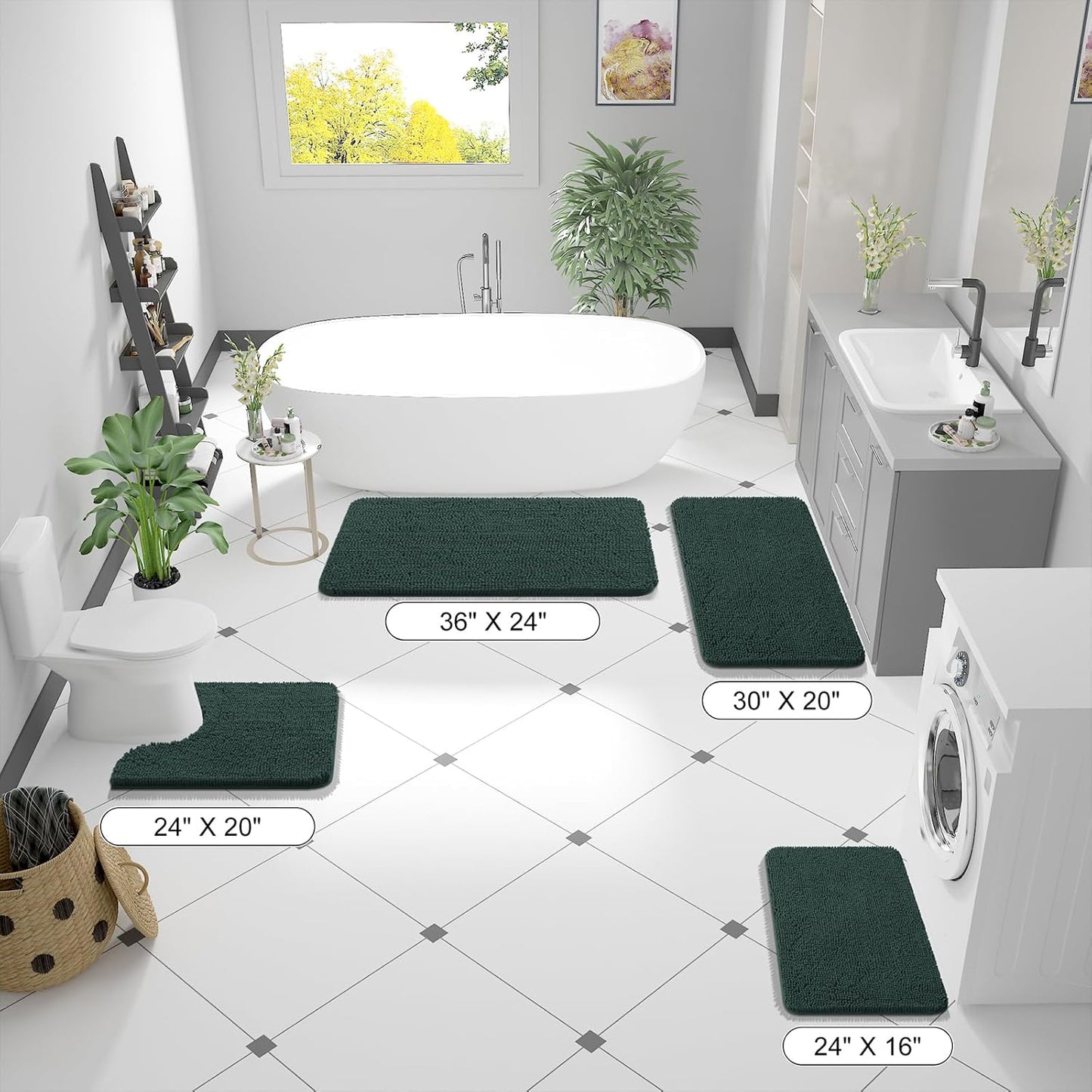 OLANLY Bathroom Rugs 47x24, Extra Soft Absorbent Chenille Bath Rugs, Rubber Backing Quick Dry, Machine Washable Bath Mats for Bathroom Floor, Tub and Shower, Home Decor Accessories, Blackish Green