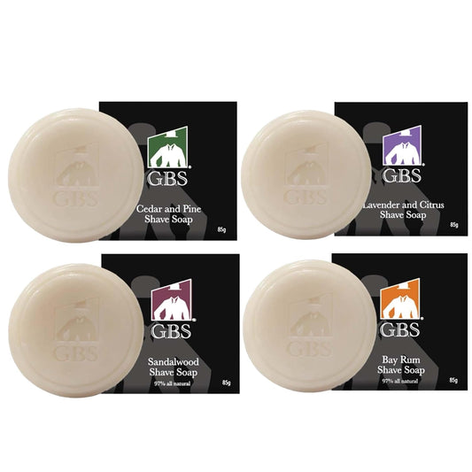 G.B.S Men’s Shaving Soap Pack 97% All Natural Enriched With Shea Butter & Glycerin, Creates Rich Lather Form, 3 Oz Each Nourishes Skin Smooth Clean Shave Pack of 4 Different Scents