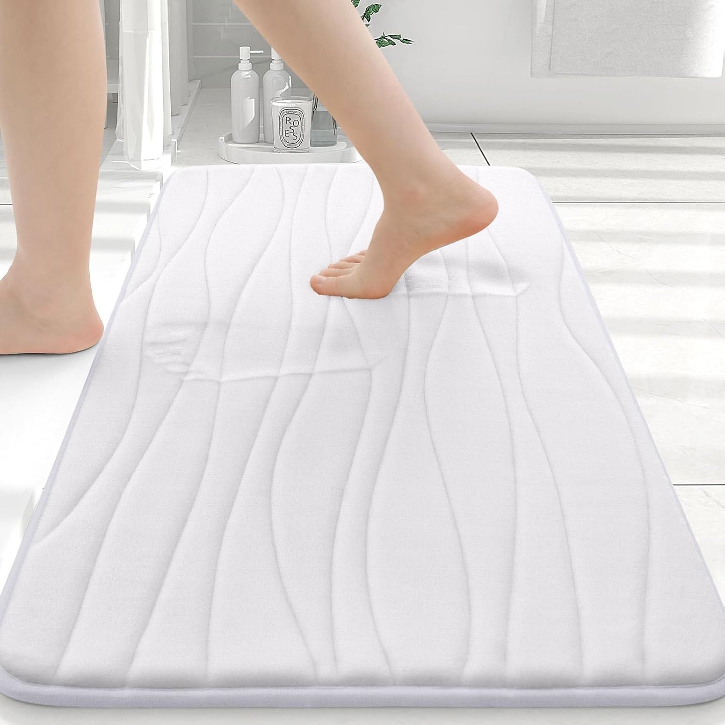 Buganda Memory Foam Bathroom Rug Mat 36x24, Extra Soft and Absorbent Bath Mats, Non-Slip and Machine Washable Bath Rugs for Bathroom Floor,Tub and Shower, White