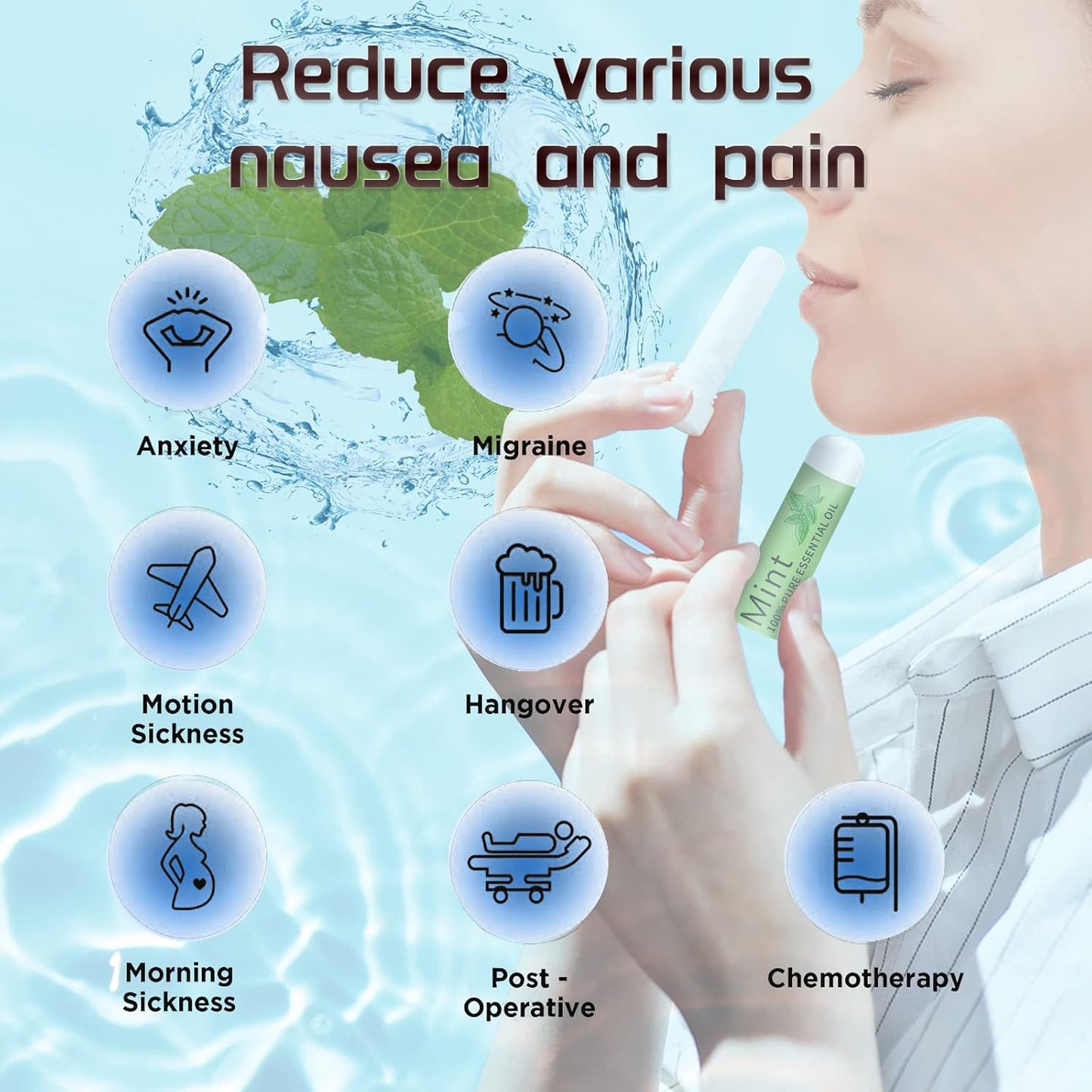 Hion Nausea Relief Inhaler-Mint 2pcs, 100% Natural Essential Oils Inhalers