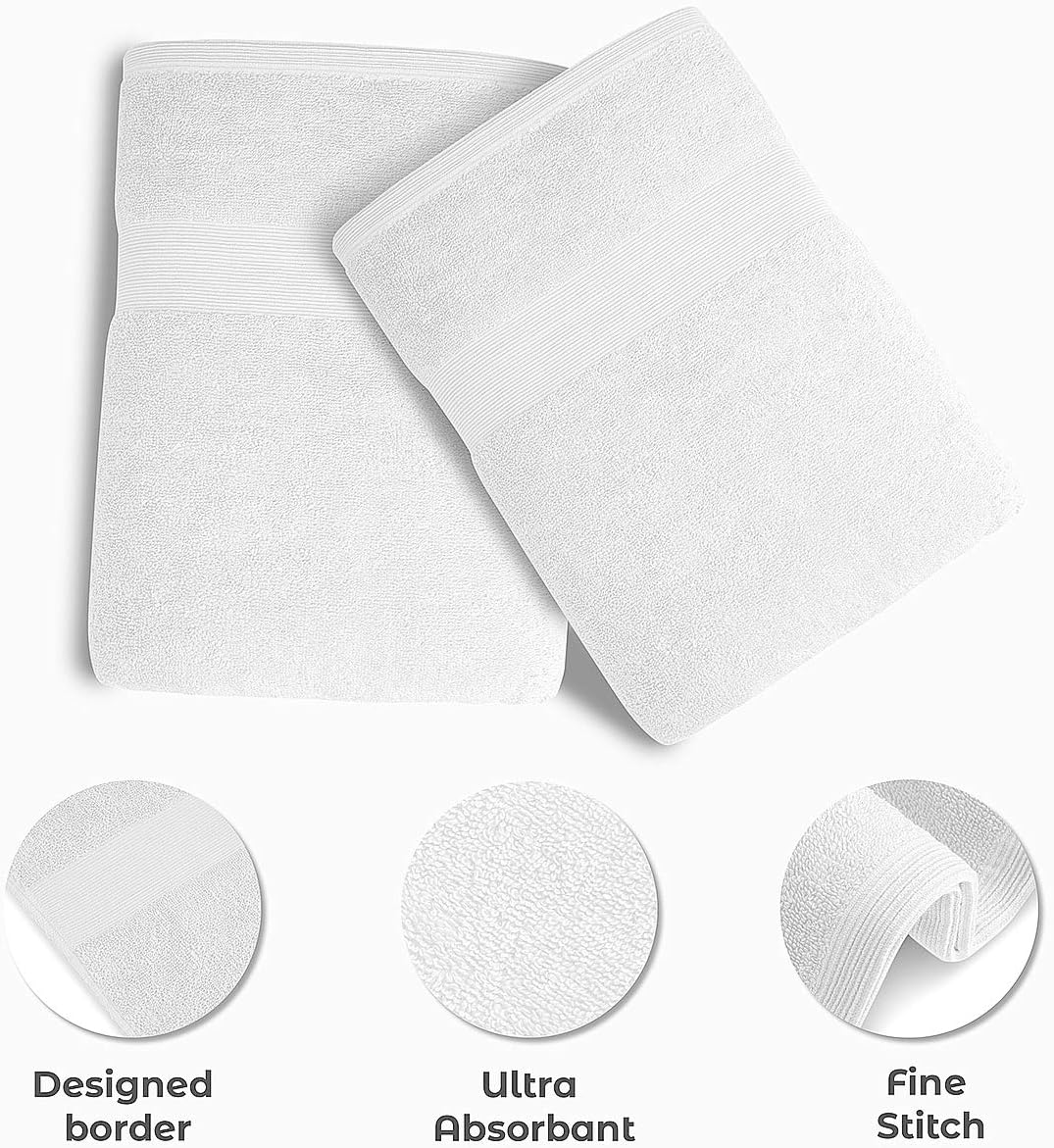 Softolle Luxury Bath Towels Set of 4 (27” x 54”) | Towels for Bathroom | Super Soft | Highly Absorbent Towels for Home, Spa, Gym (White)