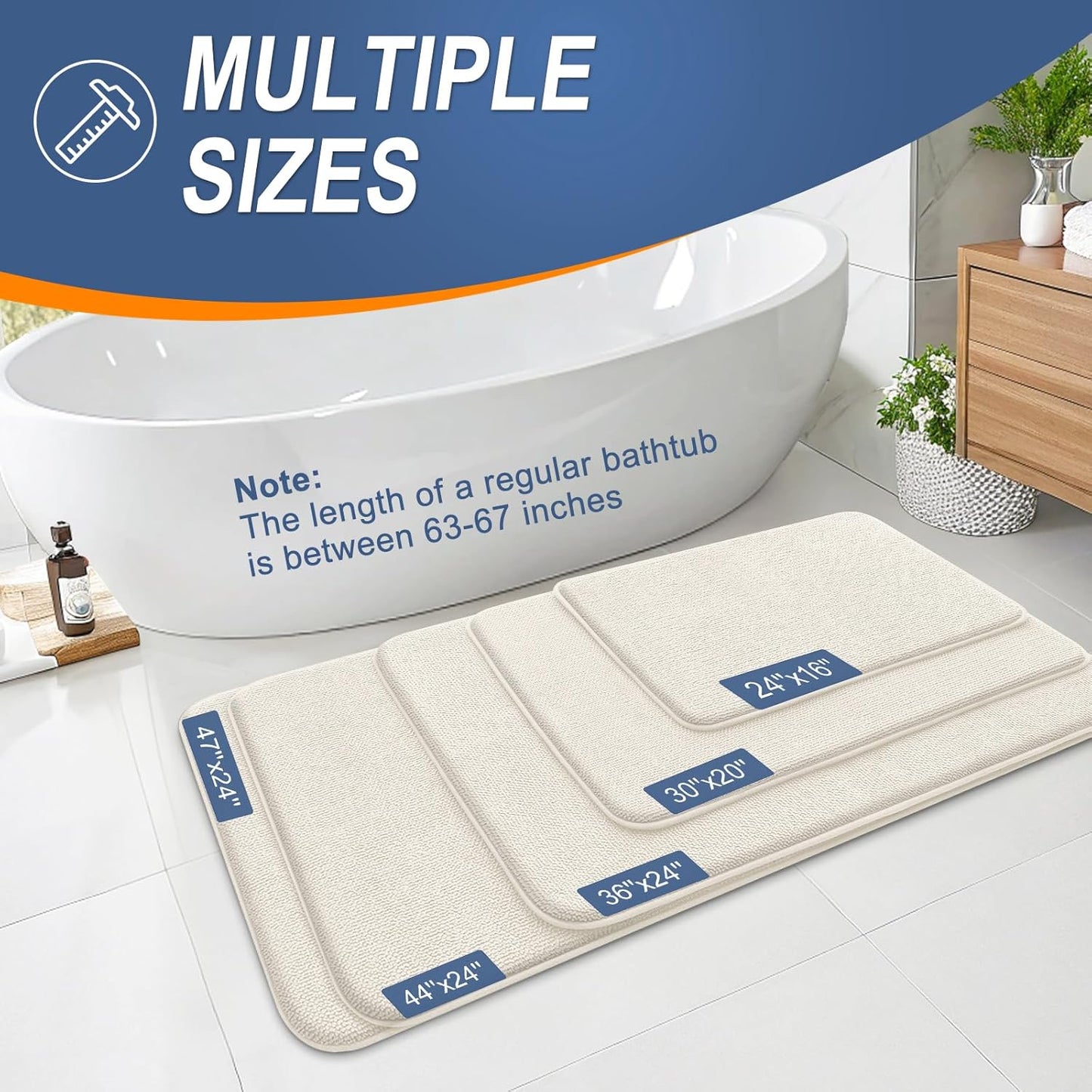 OLANLY Thick Memory Foam Bath Mat Rug 36x24, Extra Soft Absorbent Bathroom Rug, Quick Dry Bath Mats, Non-Slip, Machine Washable Carpet for Bathroom, Tub and Shower, Home Decor Accessories, Ivory