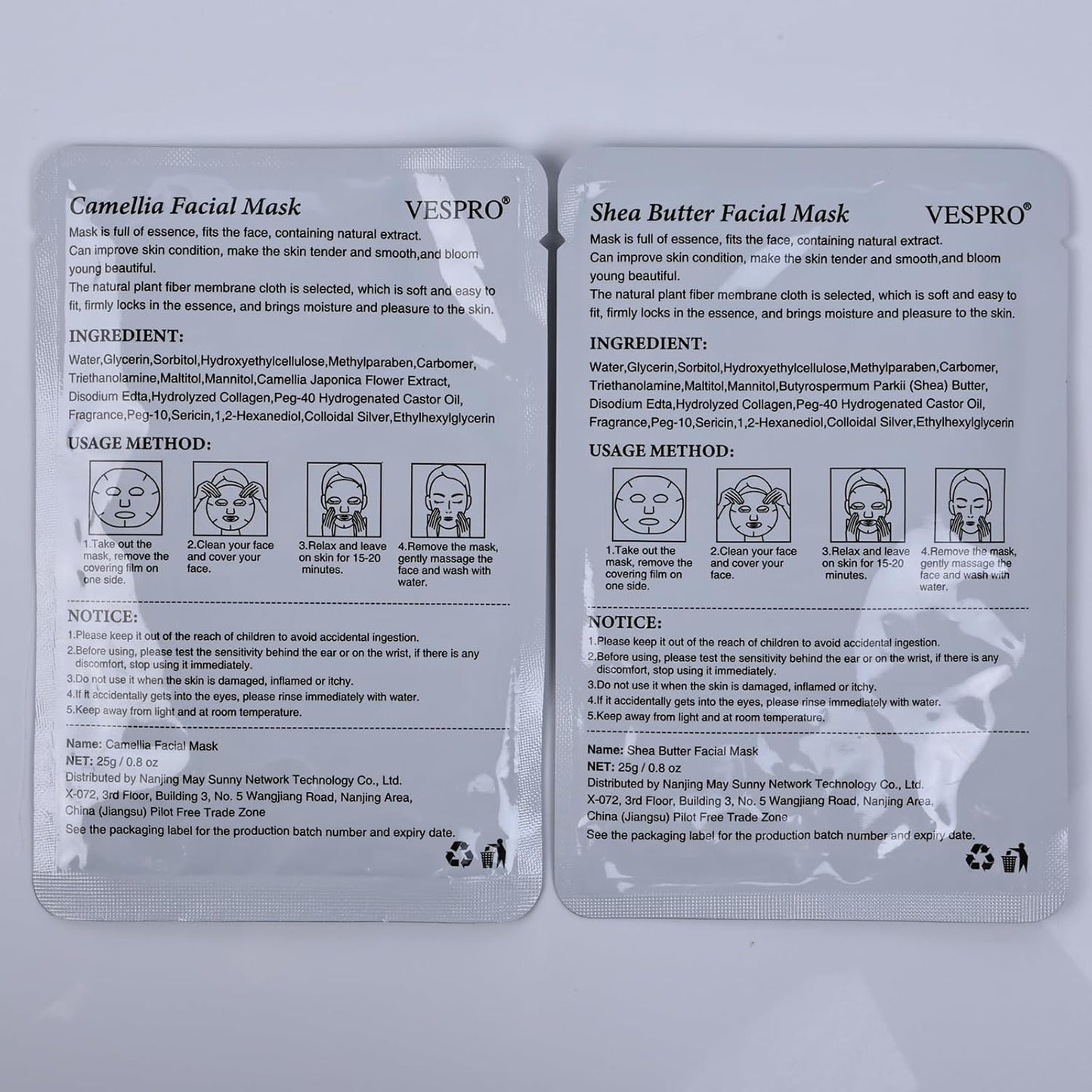 VESPRO 100 Pack Collagen Essence Sheet Facial Masks, Bulk Face Masks Skincare, Hydrating Face Masks for All Skin Types, Moisturizing and Soothing, Skin Care Spa Face Mask