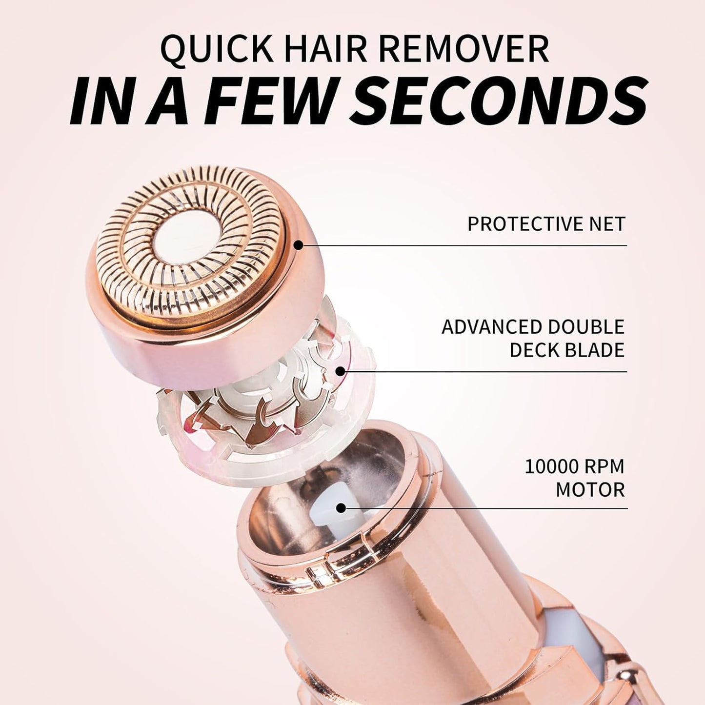 Facial Hair Removal for Women Painless Hair Remover, Waterproof Shaver Razor Hair Remover with LED Light for Face Bikini Peach Fuzz Upper Mustache Lip Chin (Rose Gold)