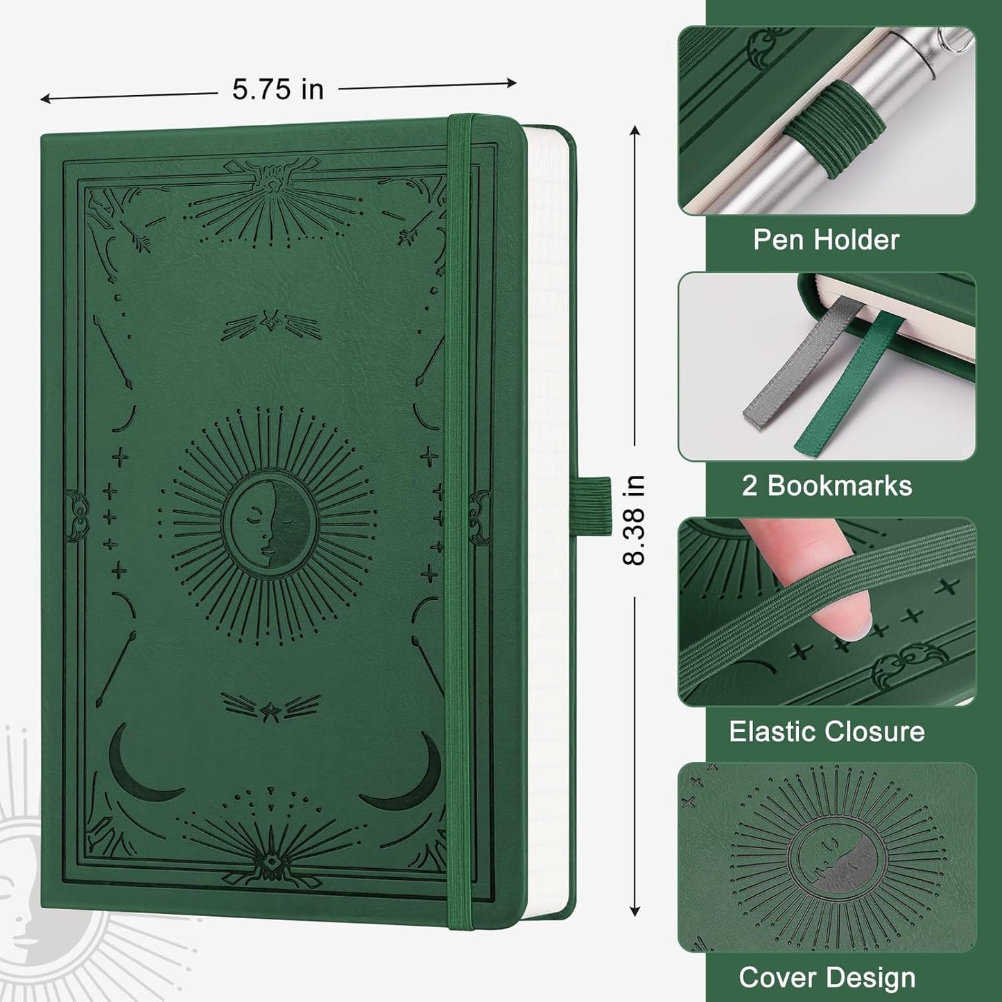 Lined Journal for Women Men, 192 Pages A5 Notebook Journal, Hardcover Notebook with 100Gsm Thick Pages, Leather Note Book for Writing, Travel, Business, Office, Prayer 5.7 x 8.3, Dark Green