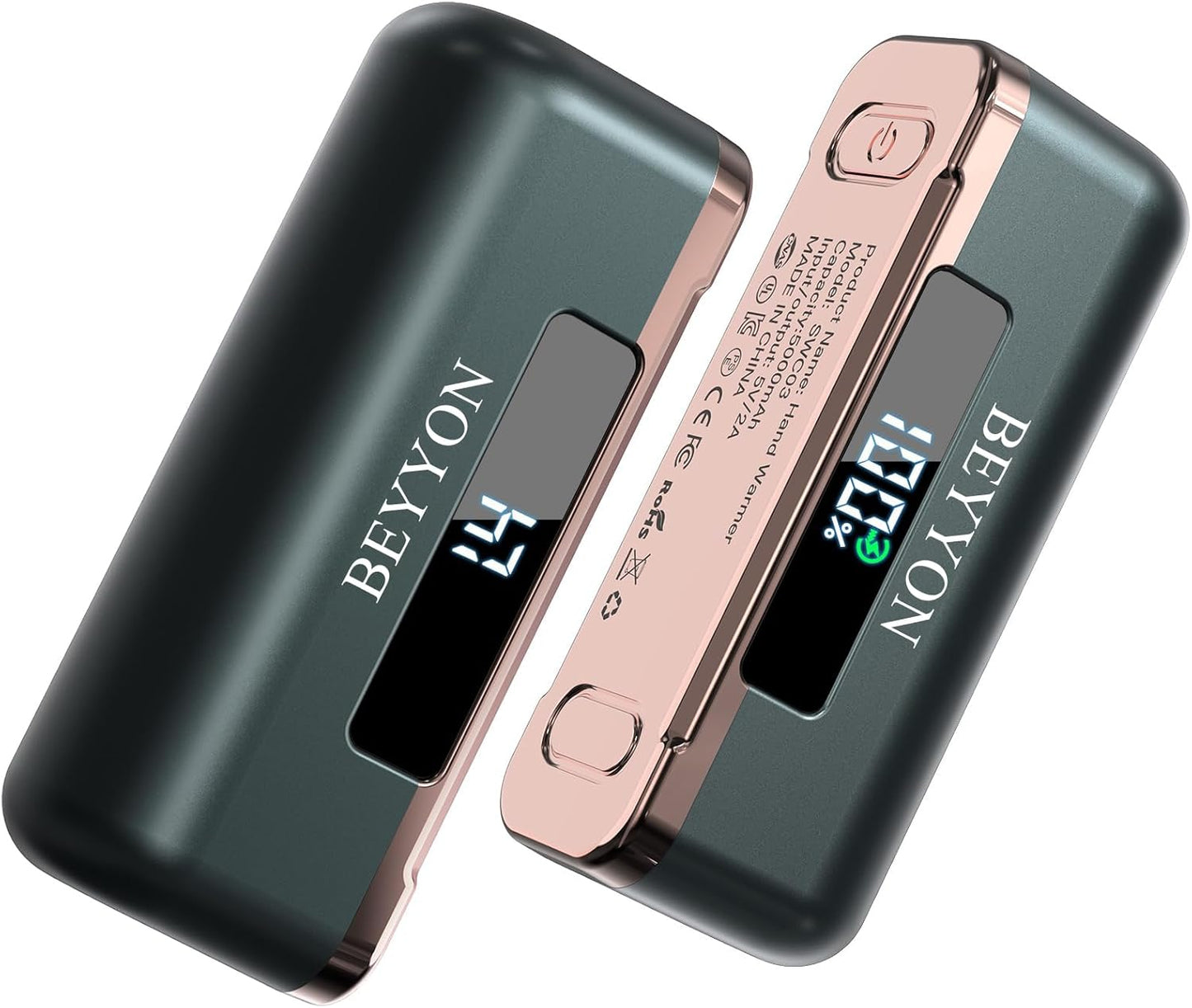 BEYYON Hand Warmers Rechargeable - Magnetic Electric Hand Warmer 2 Pack, 4 Levels Heat Up to 131℉ with LED Display, Portable Reusable Pocket Heater for Raynauds, Golf, Camping, Men, Women