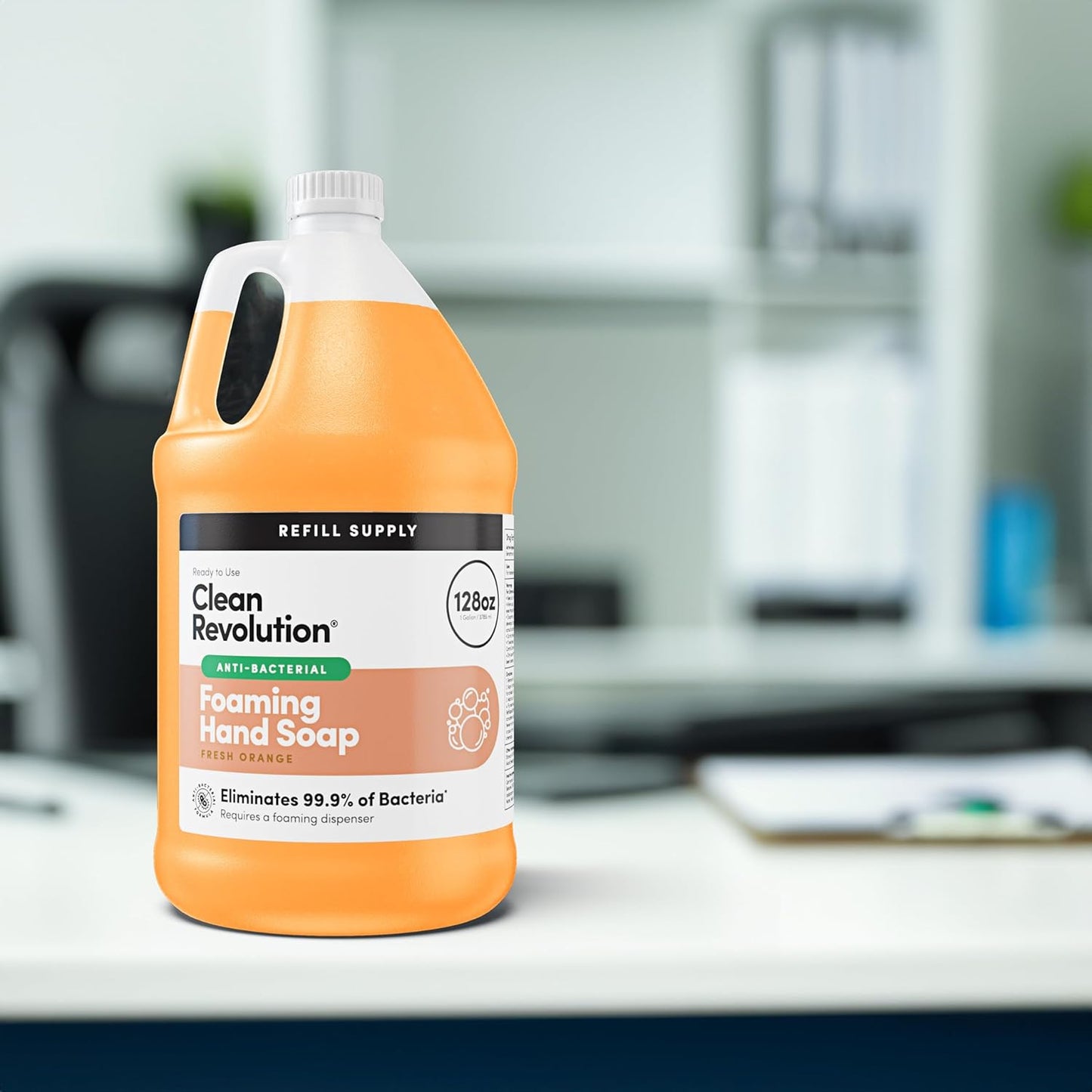 Clean Revolution Antibacterial Foaming Hand Soap Refill, 128 Fl Oz, Fresh Orange Scented - Made in USA