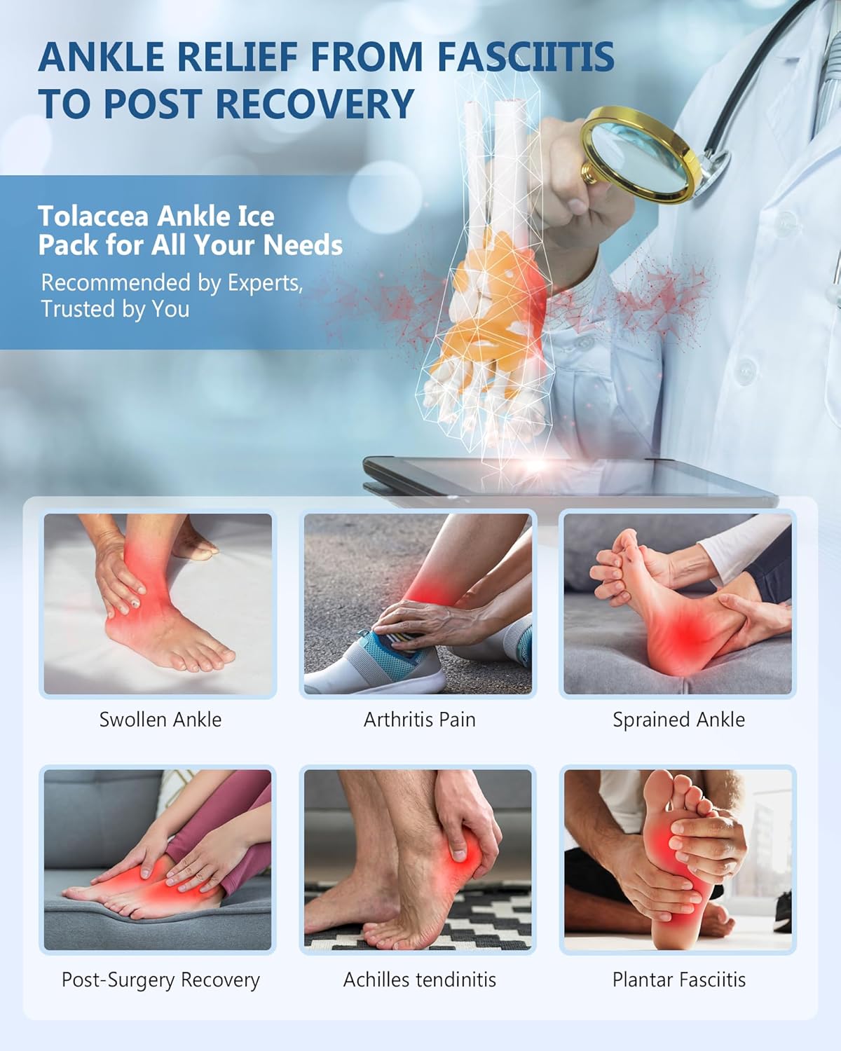 Ankle Foot Ice Pack Wrap for Injuries, Reusable Gel Ice Pack for Hot and Cold Therapies, Flexible Cold Pack for Achilles Tendonitis,Plantar Fasciitis,Swelling,Sprained,Post-Surgery Recovery Black